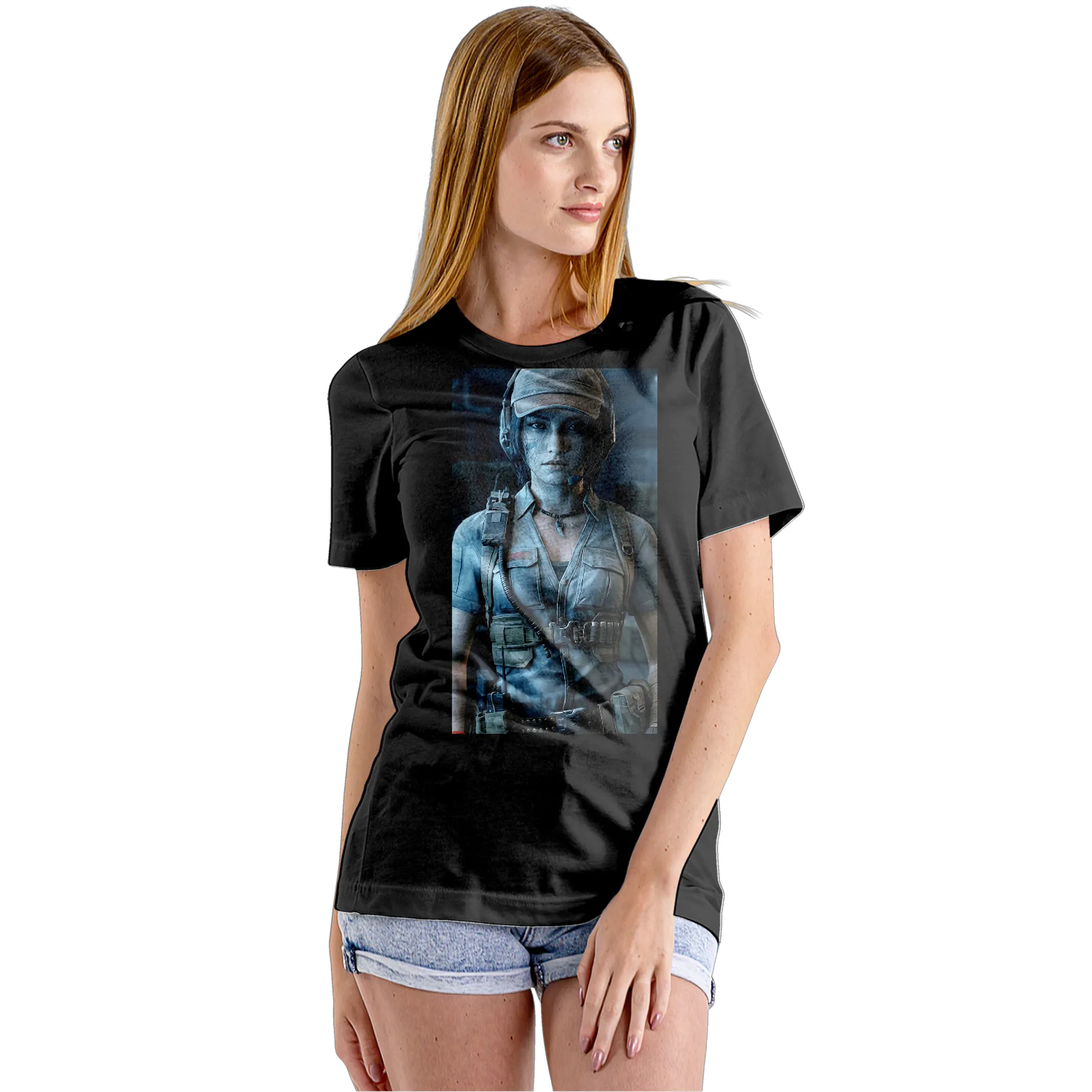 Camiseta Babylook Mulher Tática Retrato Realista 100% - Imagem 5