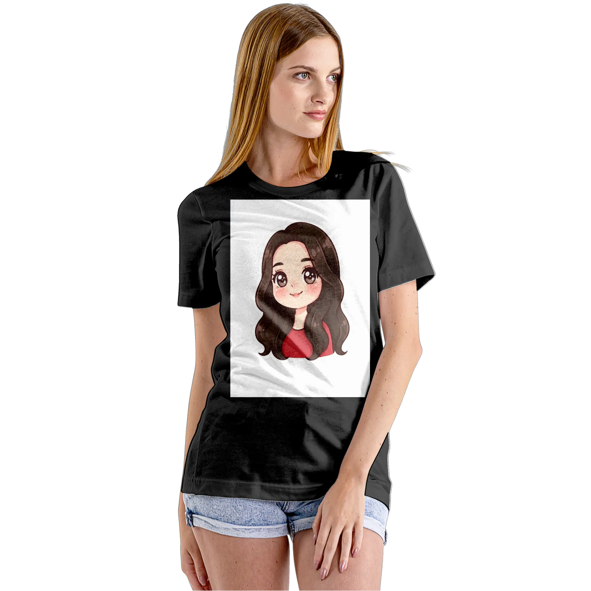 Camiseta Babylook Garota Cartoon Cabelo Castanho 100% - Imagem 5