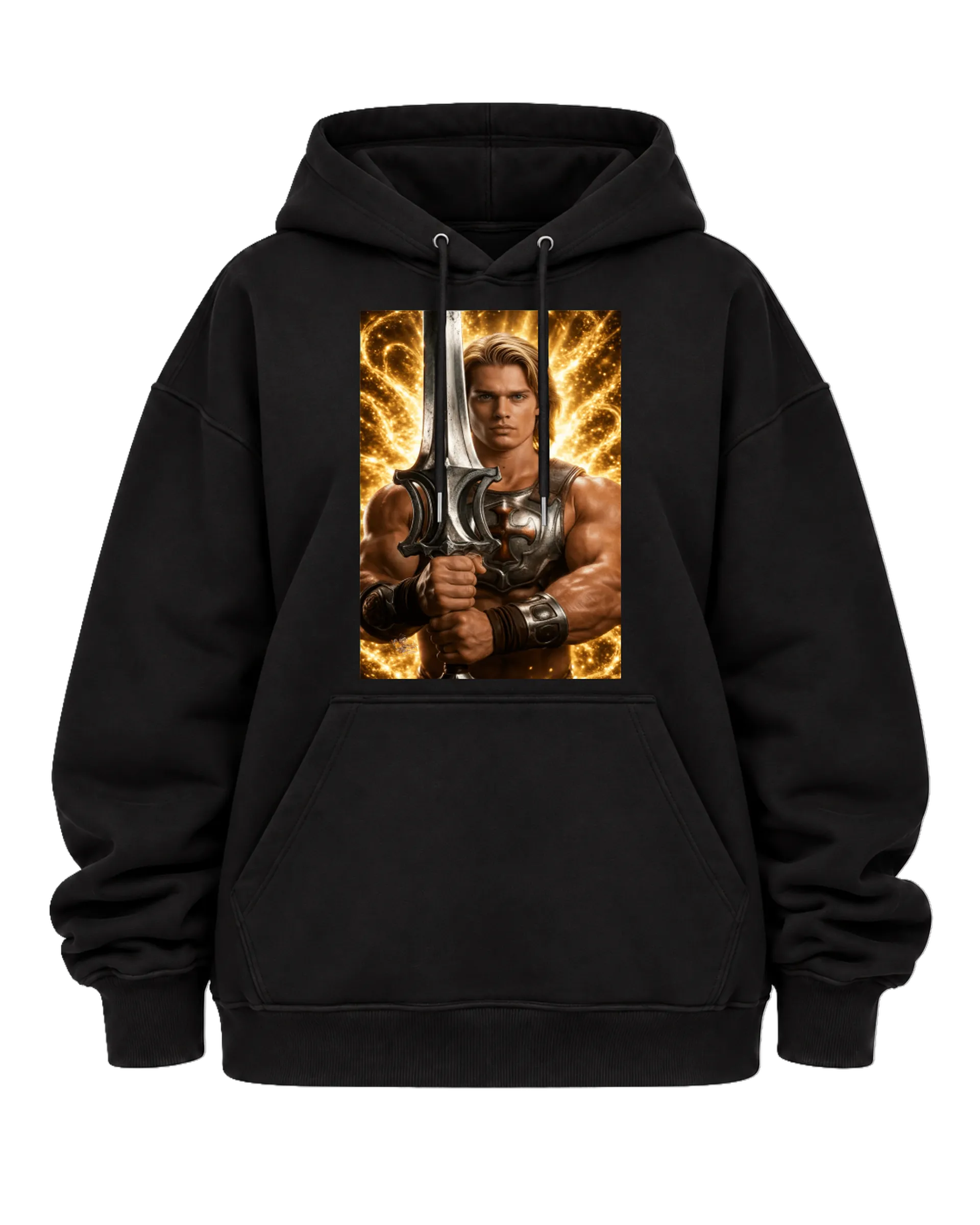 Blusa Moletom Canguru Guerreiro com Espada Realista Dourado - Imagem 5
