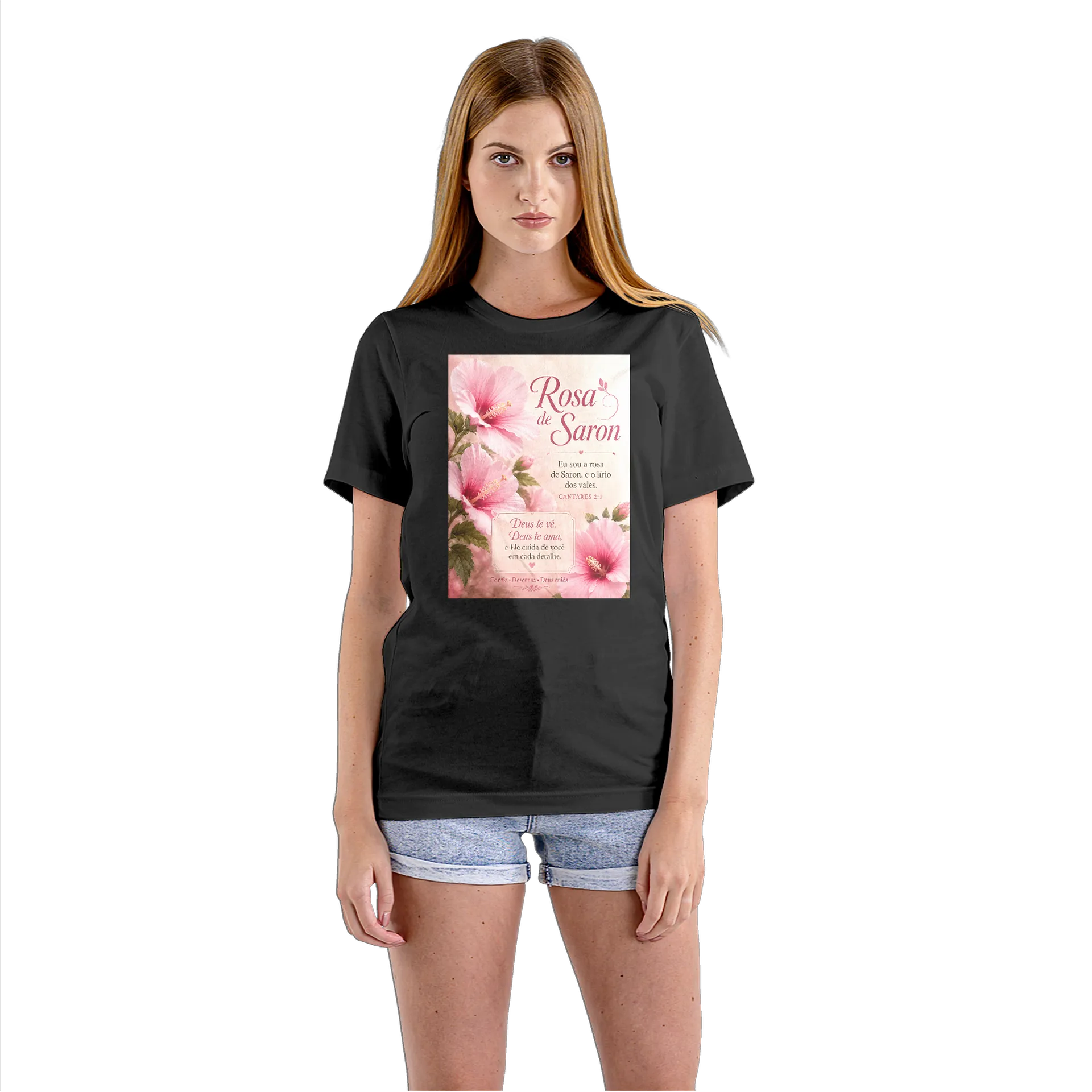 Camiseta Babylook Rosa de Saron 100% Algodão - Imagem 3