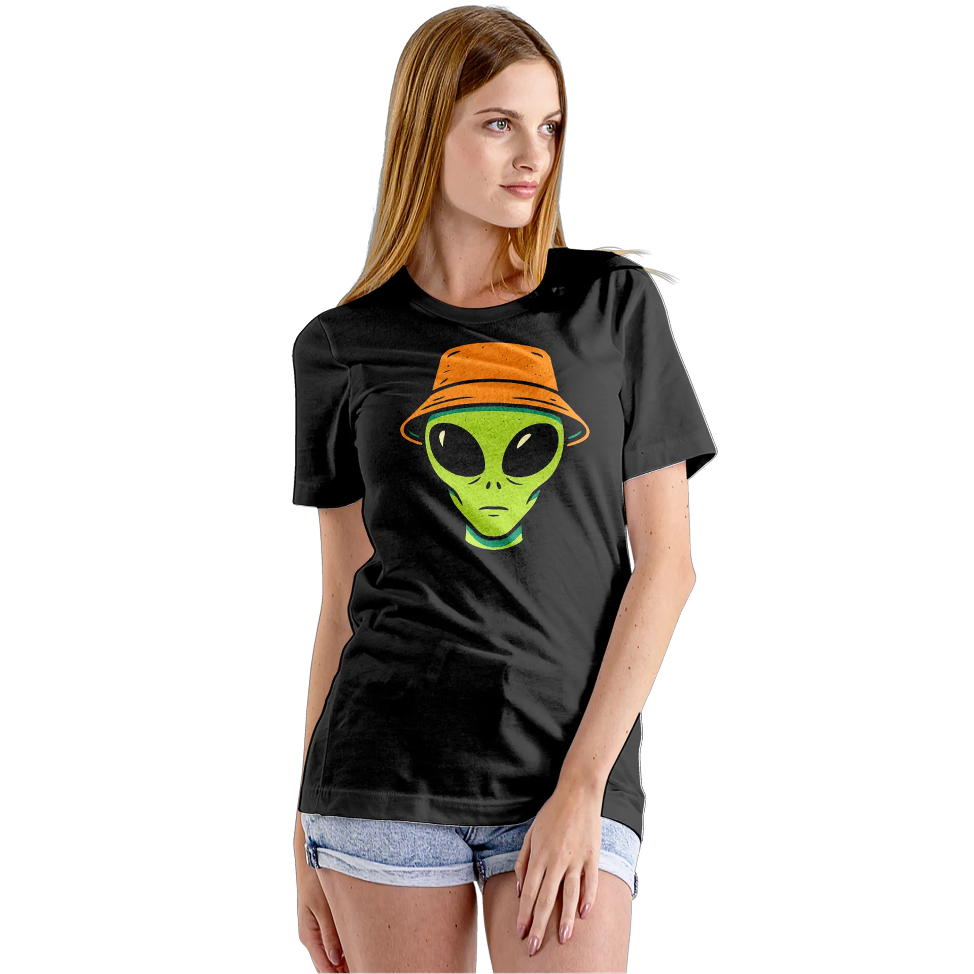 Camiseta Babylook Alien Cartoon com Chapéu Laranja 100% - Imagem 5