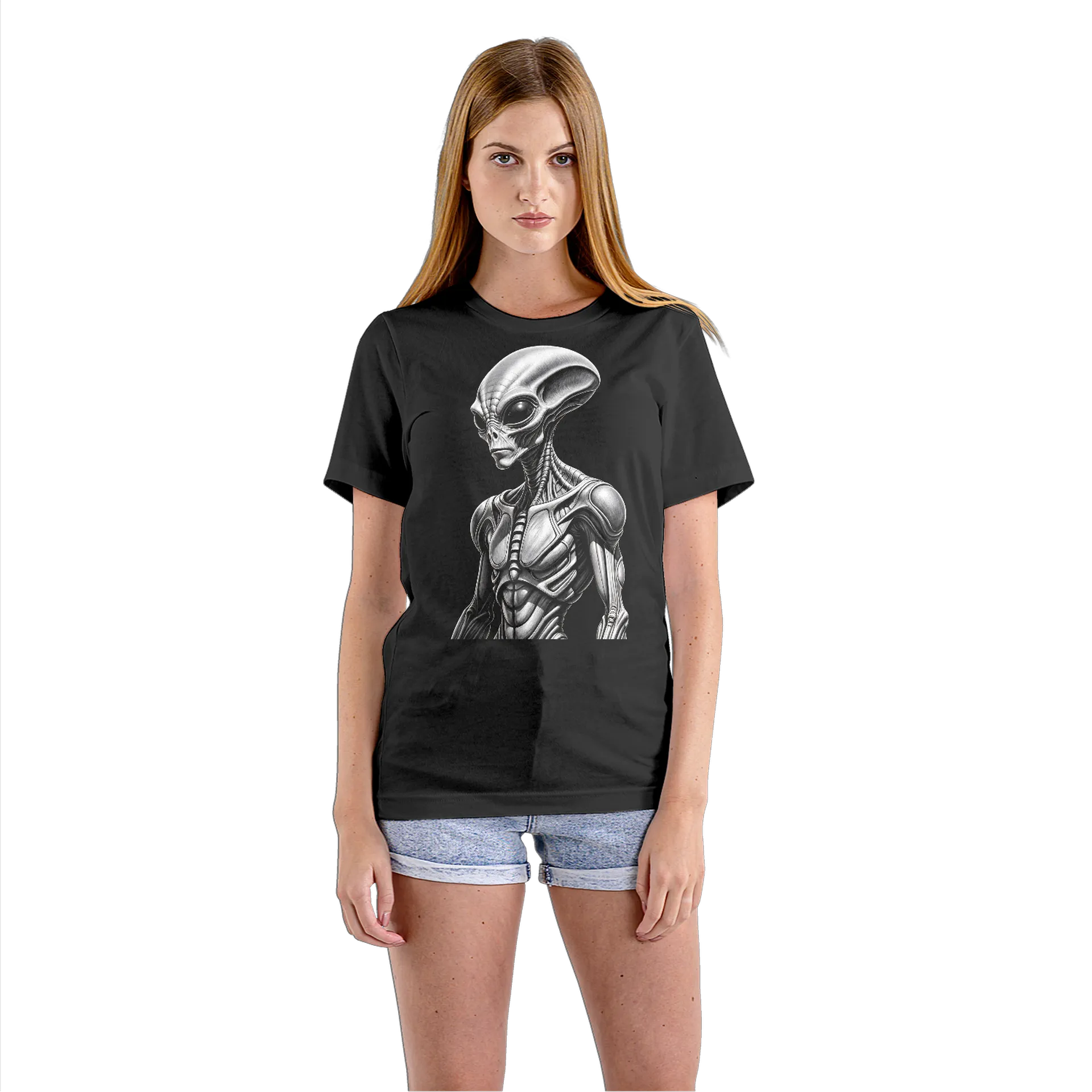 Camiseta Babylook Alien Realista em Preto e Branco 100% de WEB TV JOAÇABA  — imagem 3 de 5