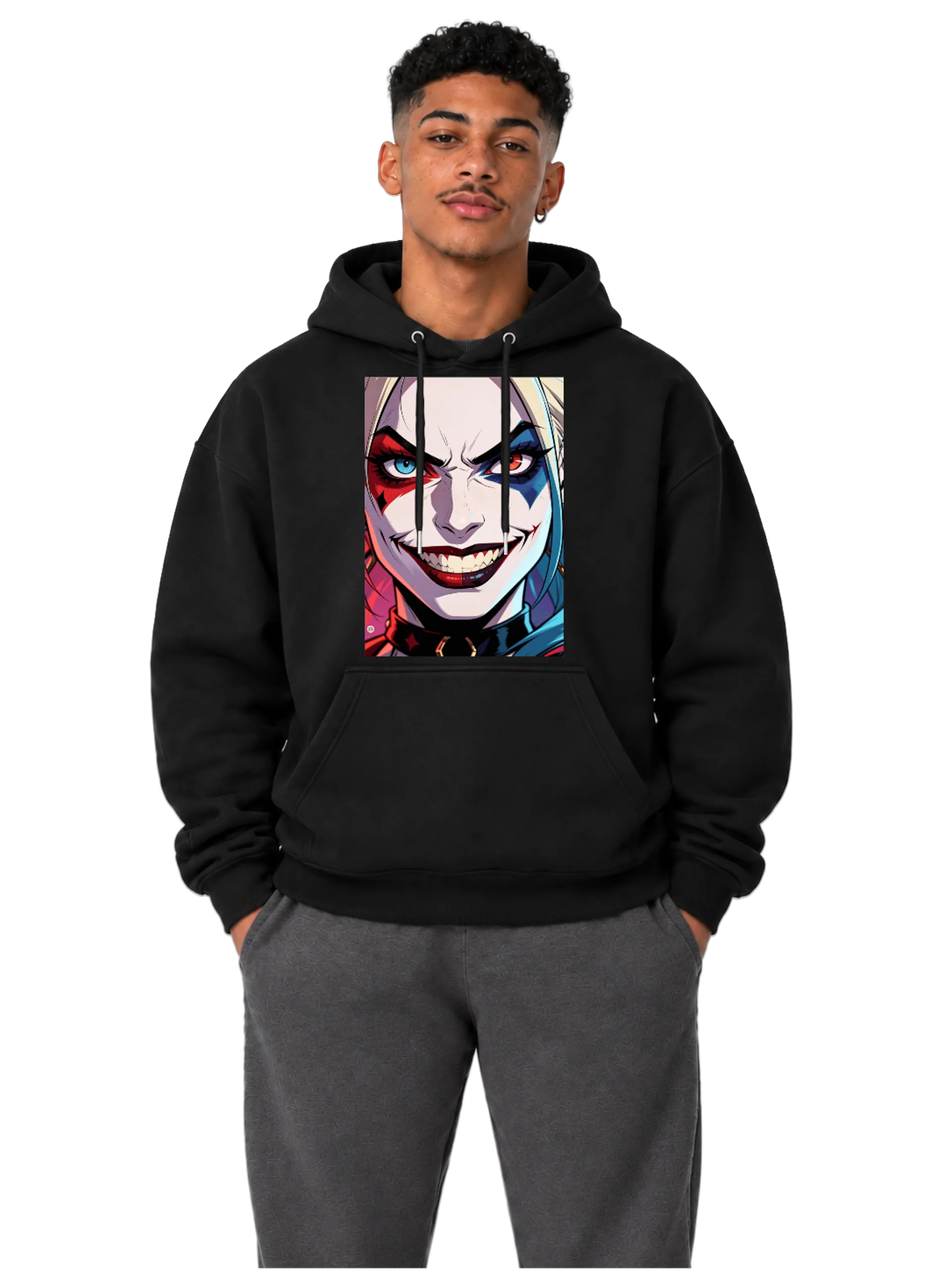 Blusa Moletom Canguru Arlequina Estilo Anime Colorida - Imagem 3