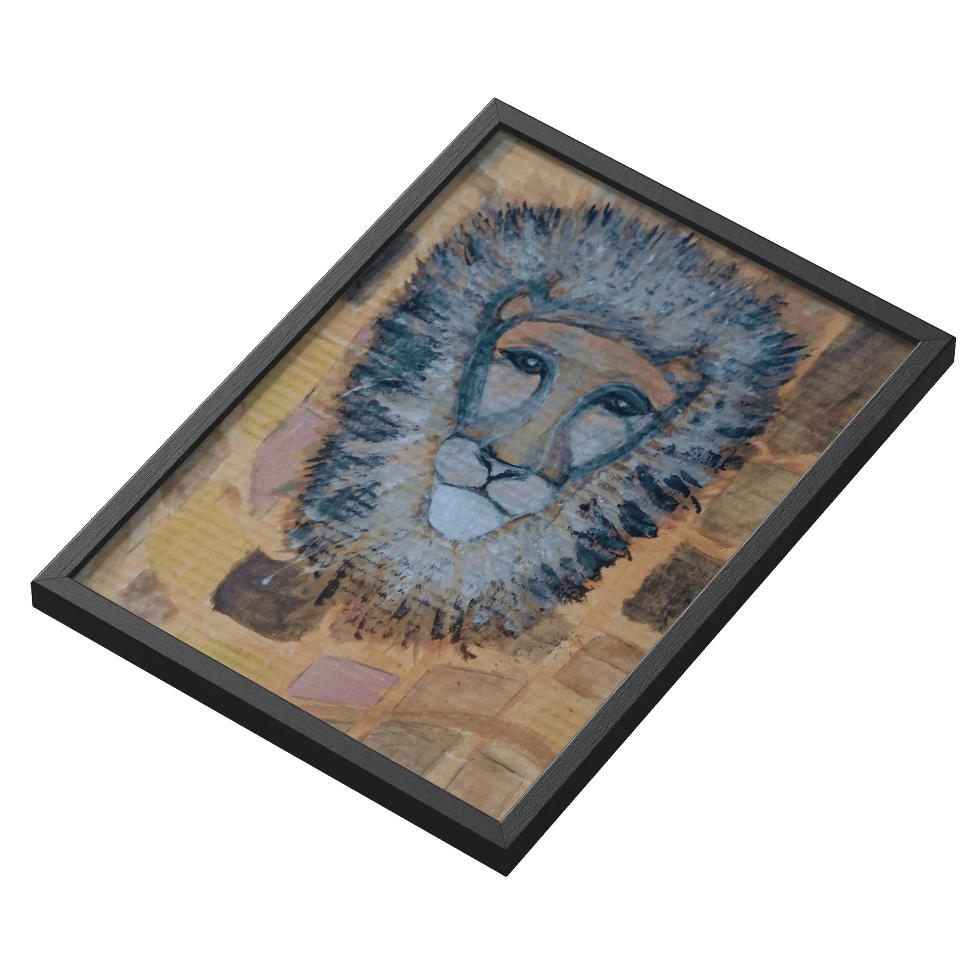 Quadro Leão Pintura Expressiva Tons Terrosos A3 - Imagem 3
