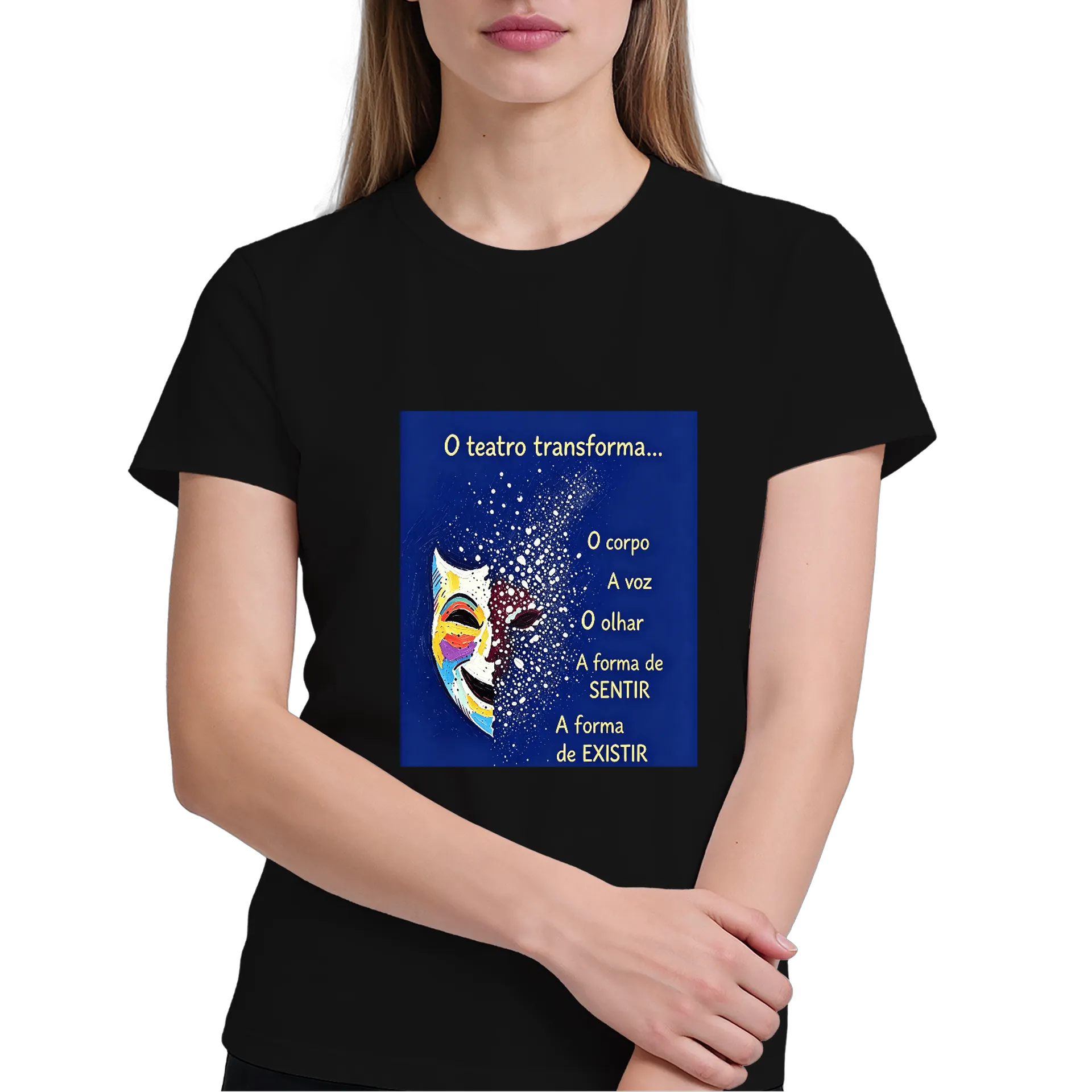 Camiseta Arte Teatral Máscara Neon 100% Algodão - Imagem 4