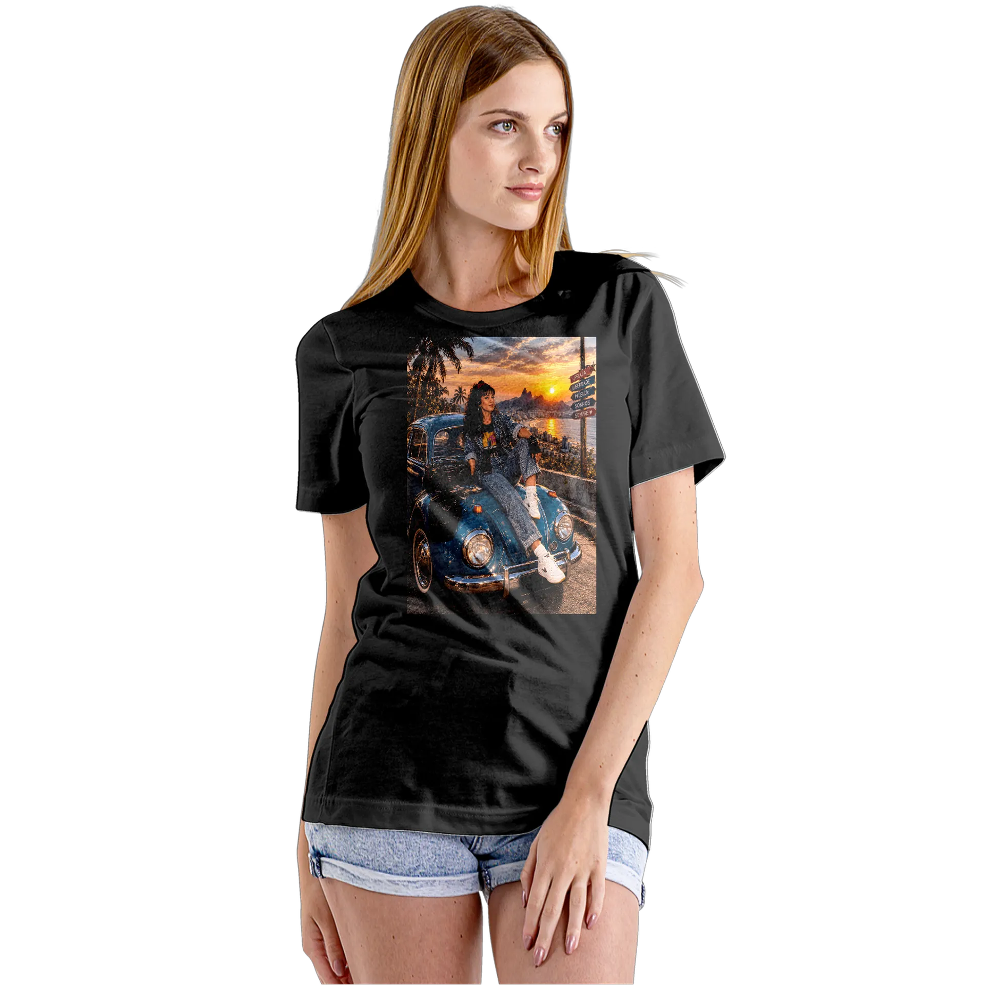 Camiseta Babylook Carro Vintage Sunset 100% Algodão - Imagem 5