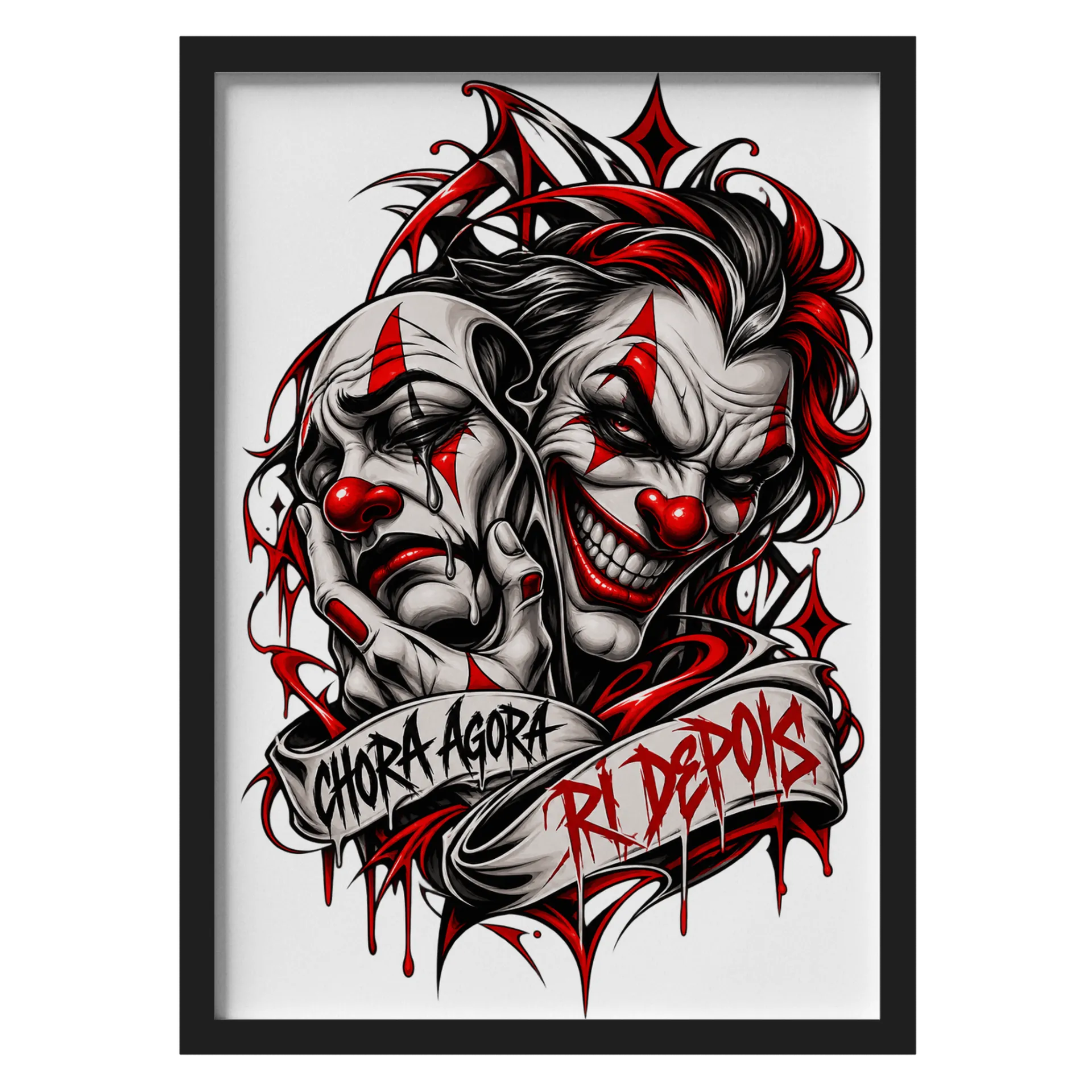 Quadro Palhaços Macabros Estilo Grunge Vermelho e Preto A3 de WëX — imagem 1 de 3