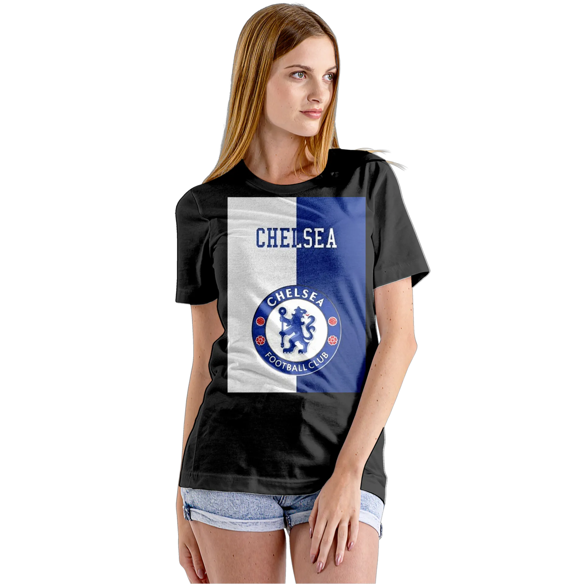 Camiseta Babylook Chelsea Football Club Logo Azul Branco - Imagem 5