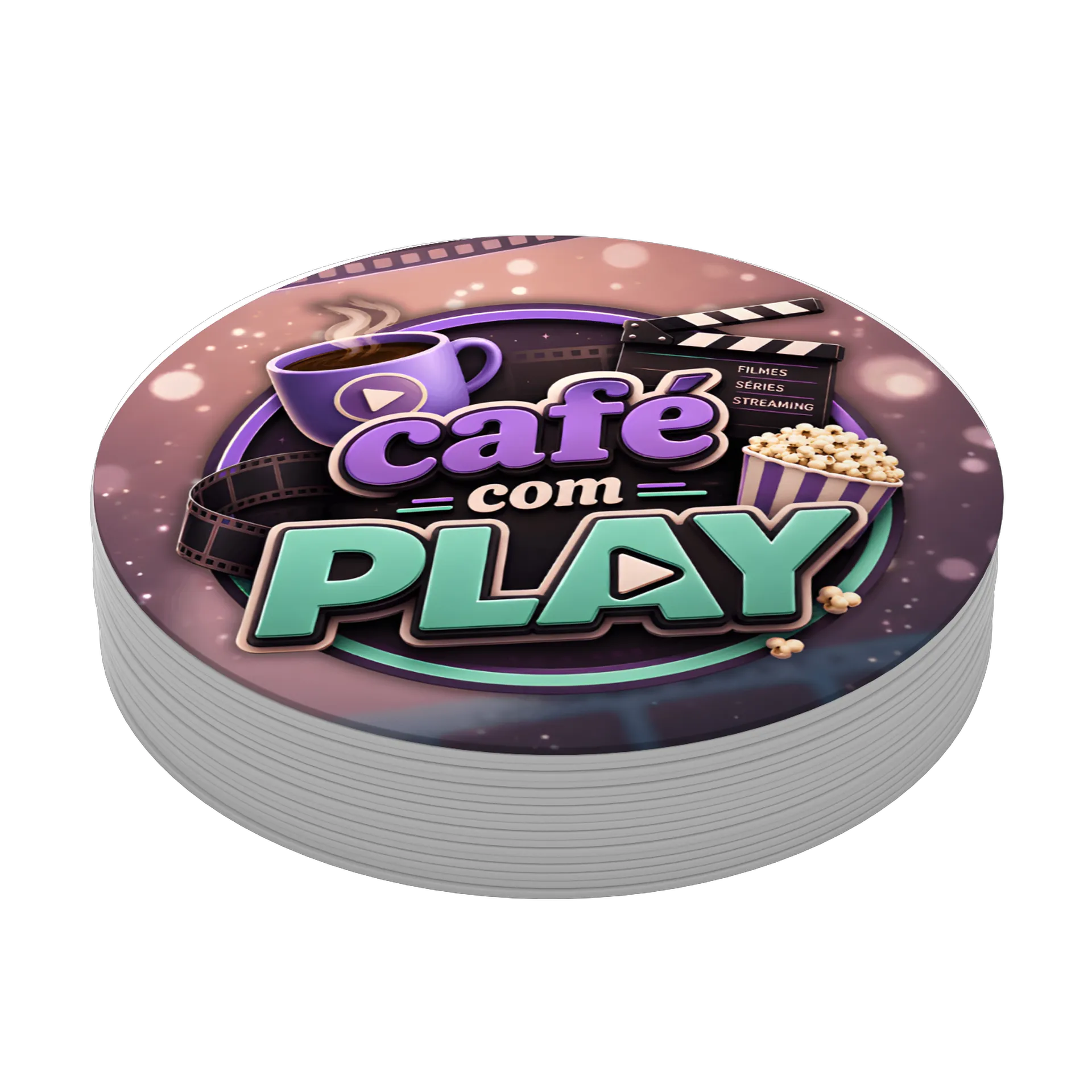 Porta-copo Café com Play Filmes e Séries MDF de Binho — imagem 3 de 3