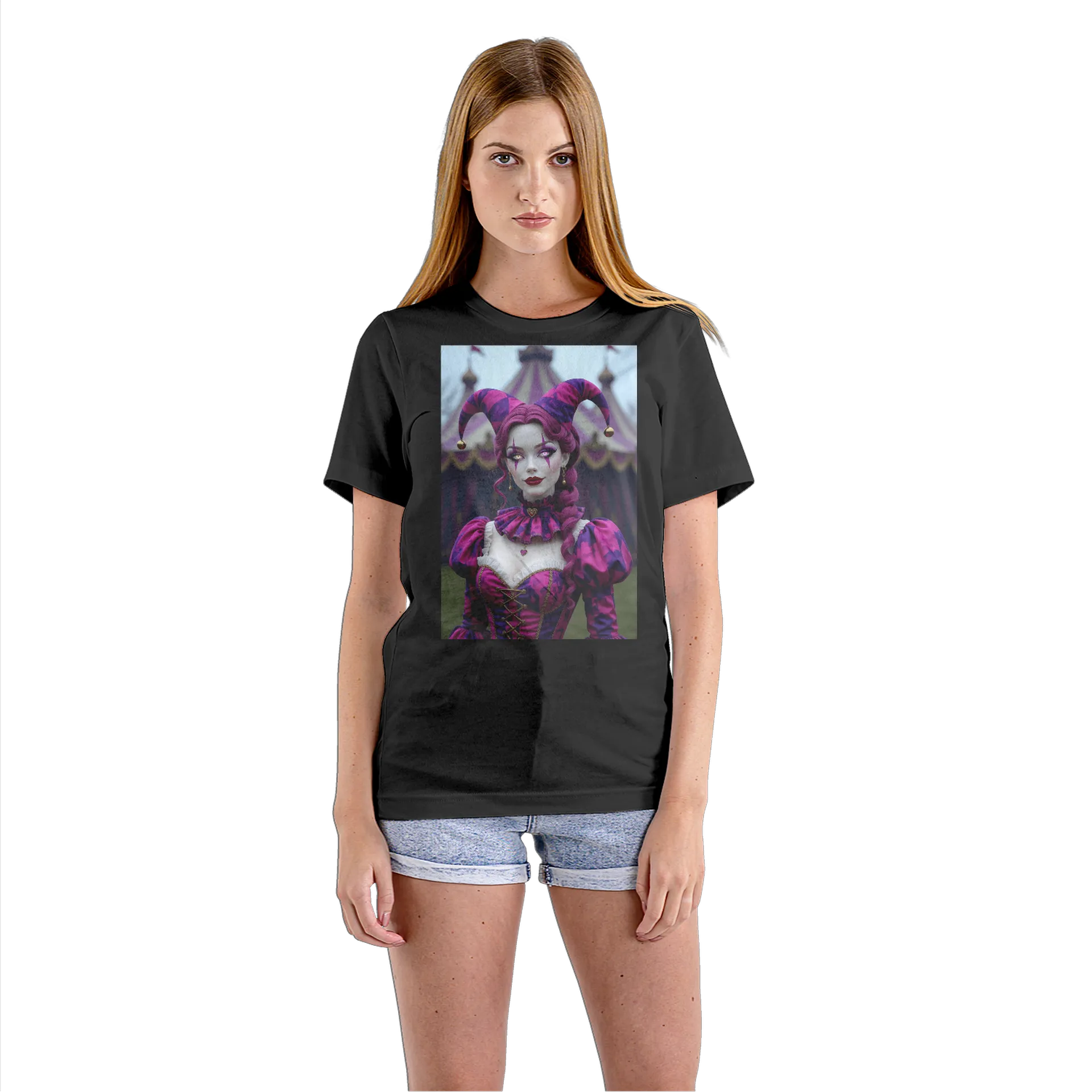 Camiseta Babylook Arlequina de Cabelo Rosa 100% Algodão - Imagem 3