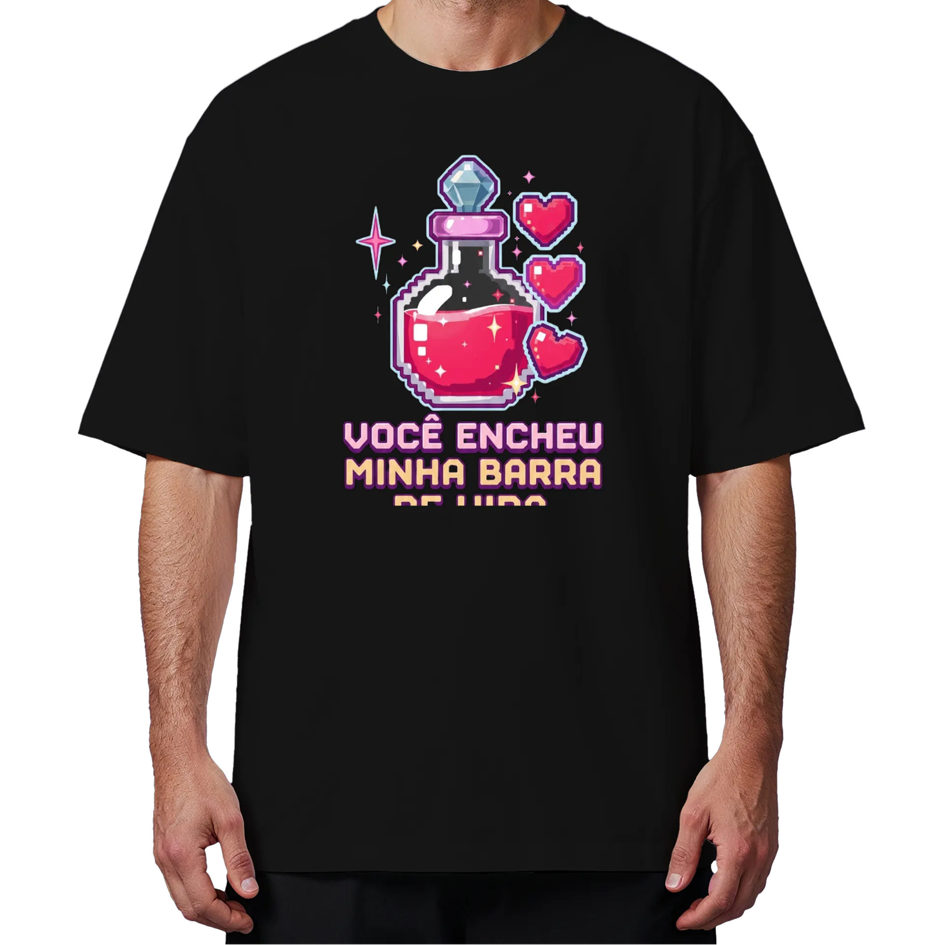 Camiseta Oversized Estampa Poção e Corações Preto - Imagem 4