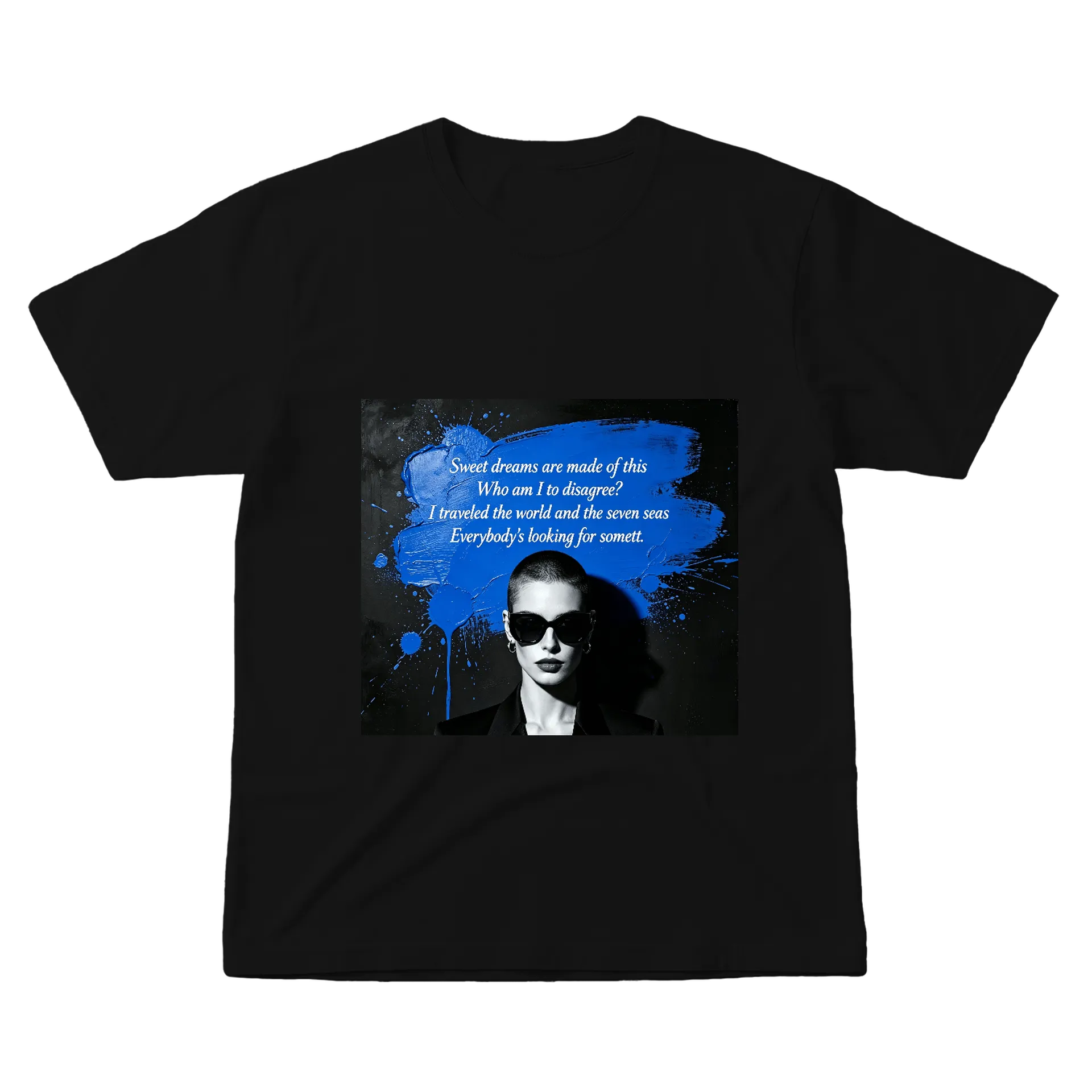 Camiseta Voila Poética Estampa Paleta Azul Preto 100% - Imagem 1