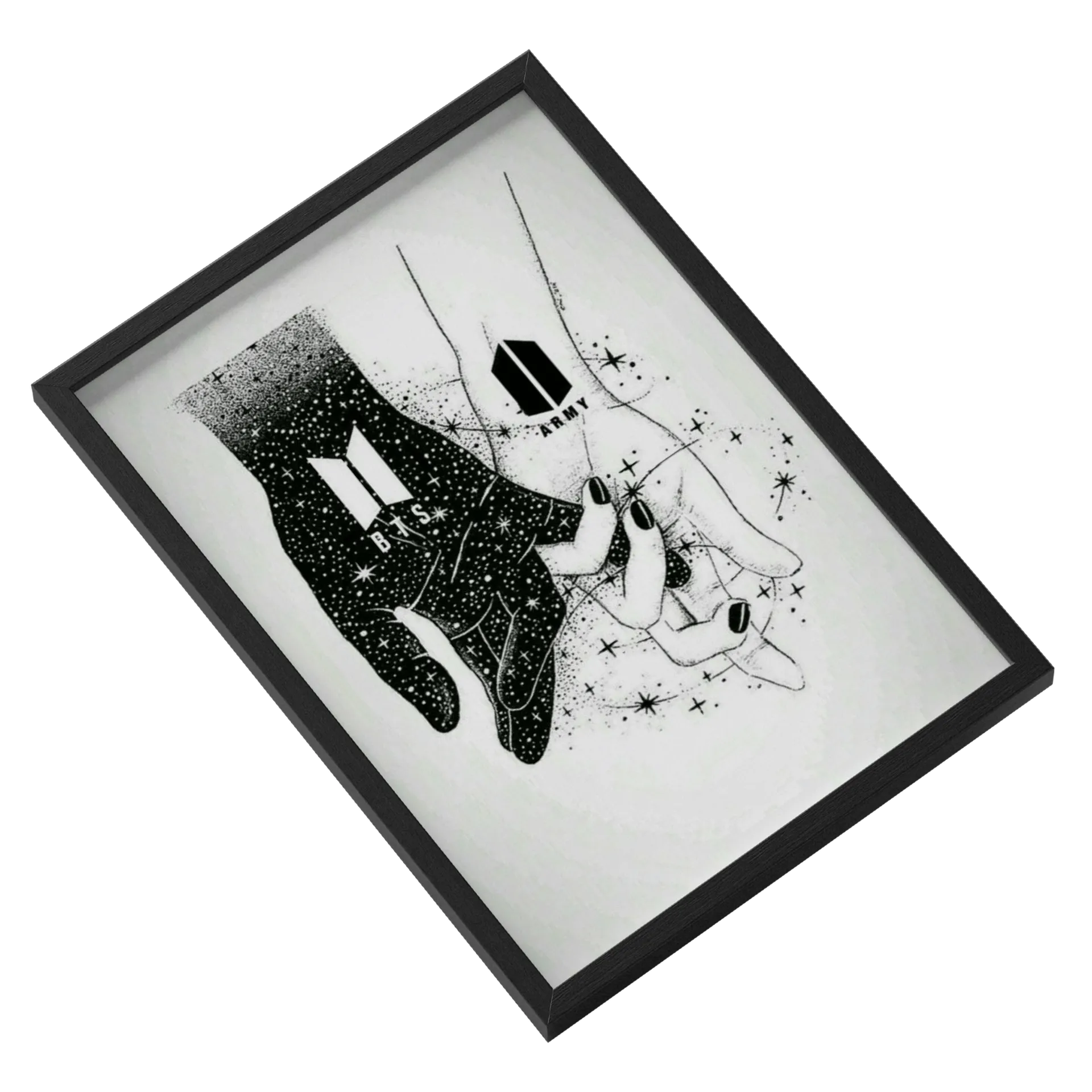 Quadro Estampa Mãos BTS e ARMY A3 MDF e Vidro de MAGICAL WORLD