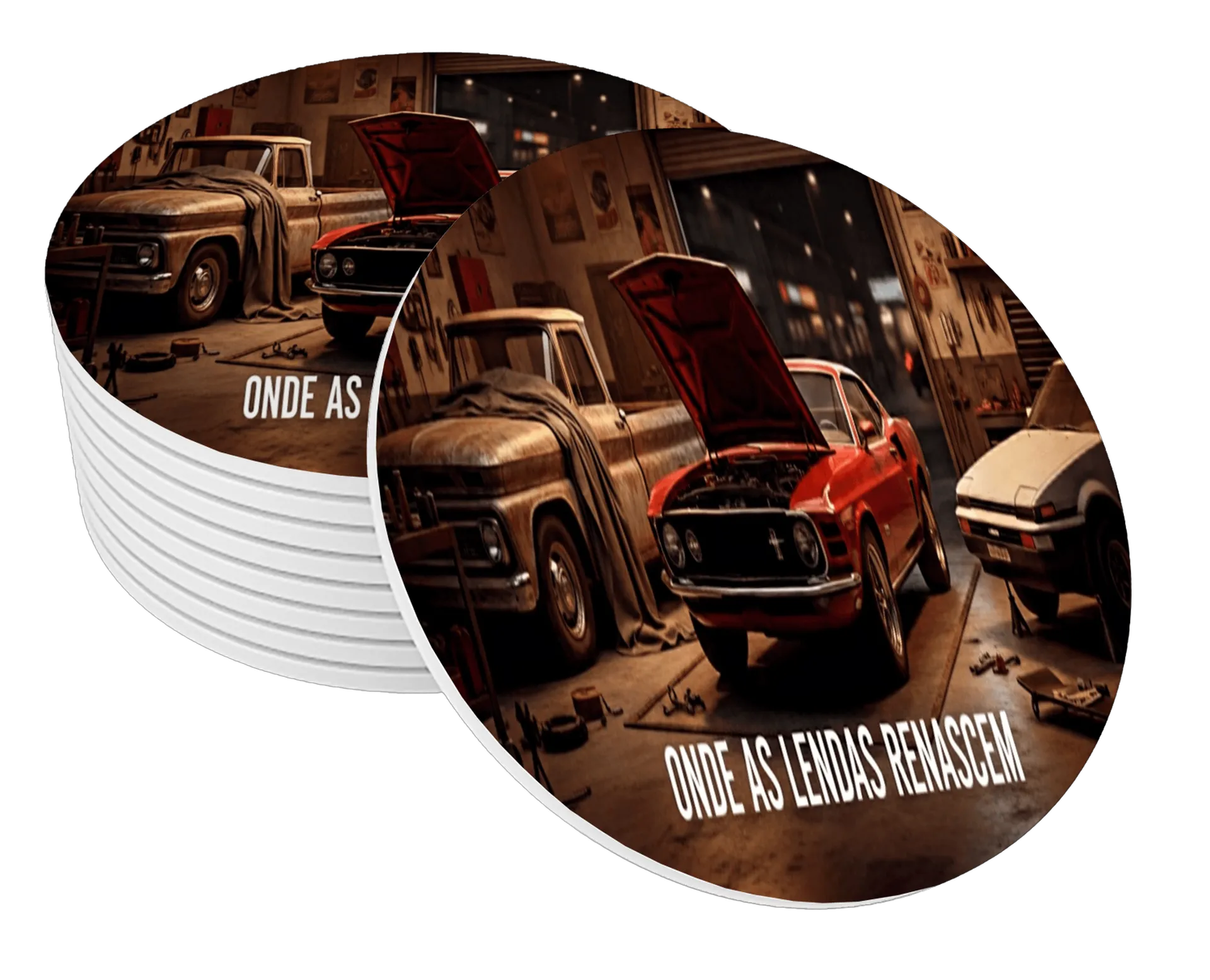 Porta-copo MDF Carros Clássicos Estampa Texto Onde as - Imagem 1