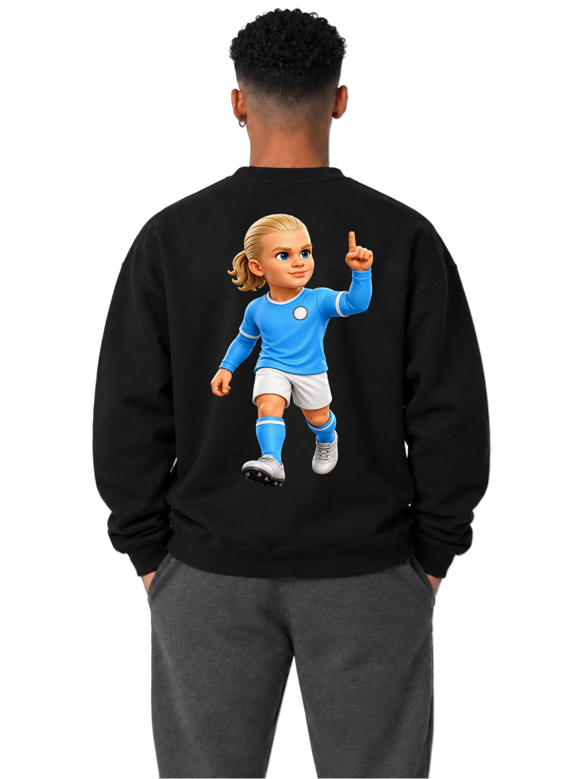 Suéter Moletom Jogadora de Futebol Estilo Cartoon Preto - Imagem 4