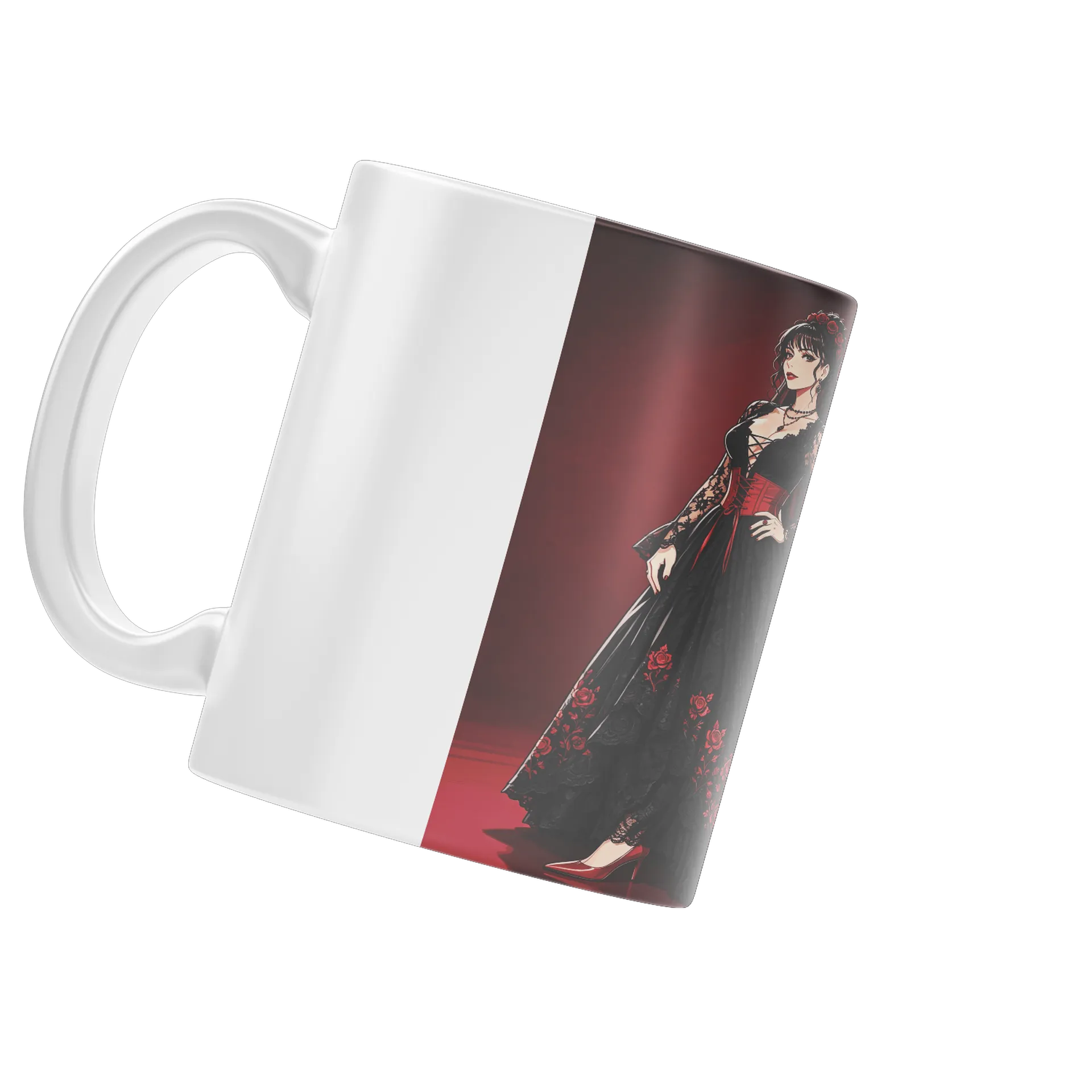 Caneca Ilustração Garota de Vestido Preto com Rosas 325ml - Imagem 4