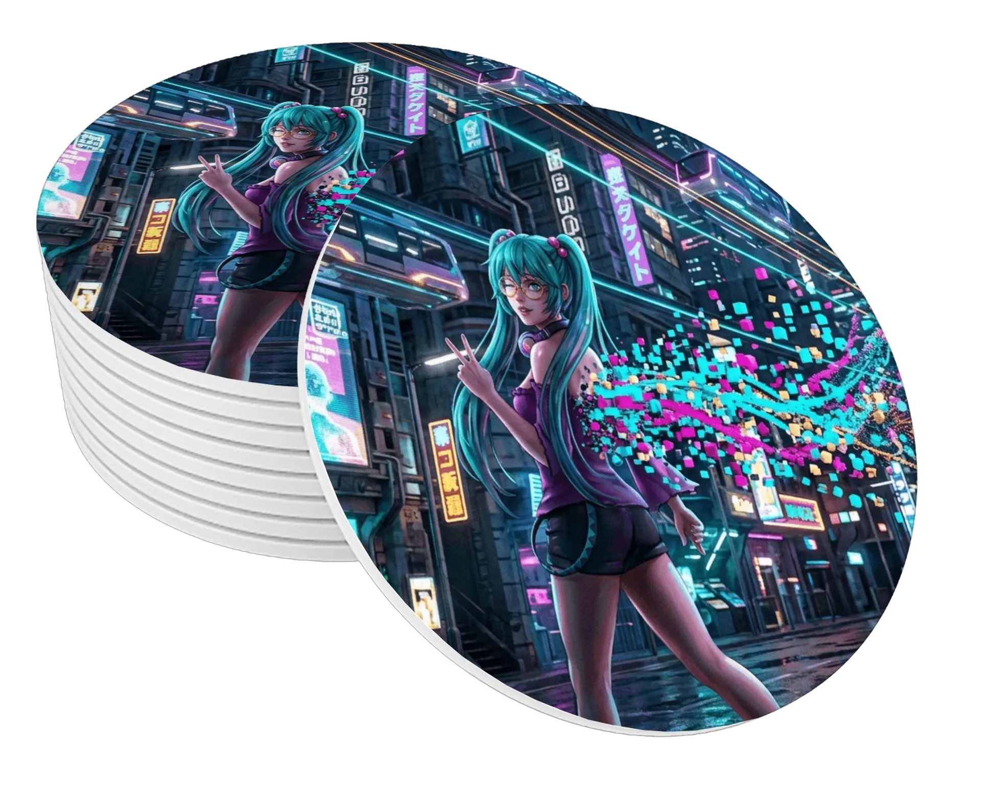 Porta-copo Anime Cyberpunk Cidade Neon MDF de MiyuriHatake — imagem 1 de 3