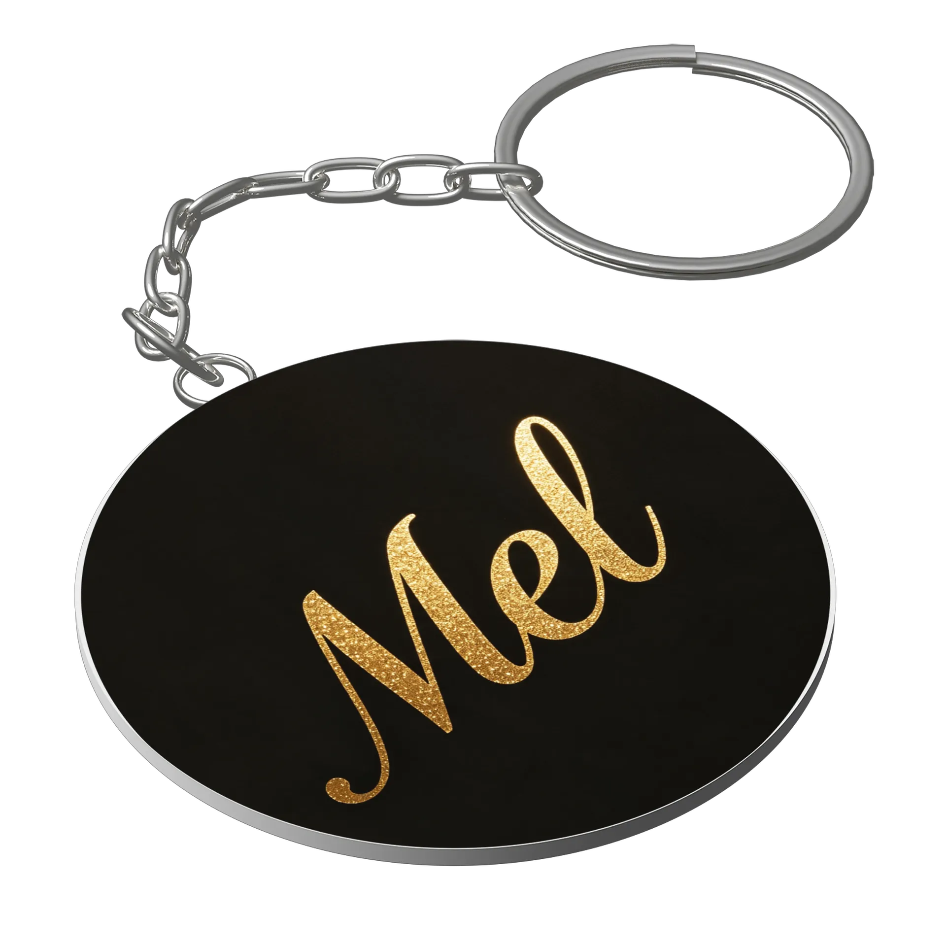 Chaveiro MDF Nome Mel Gold Glitter estampa texto - Imagem 1
