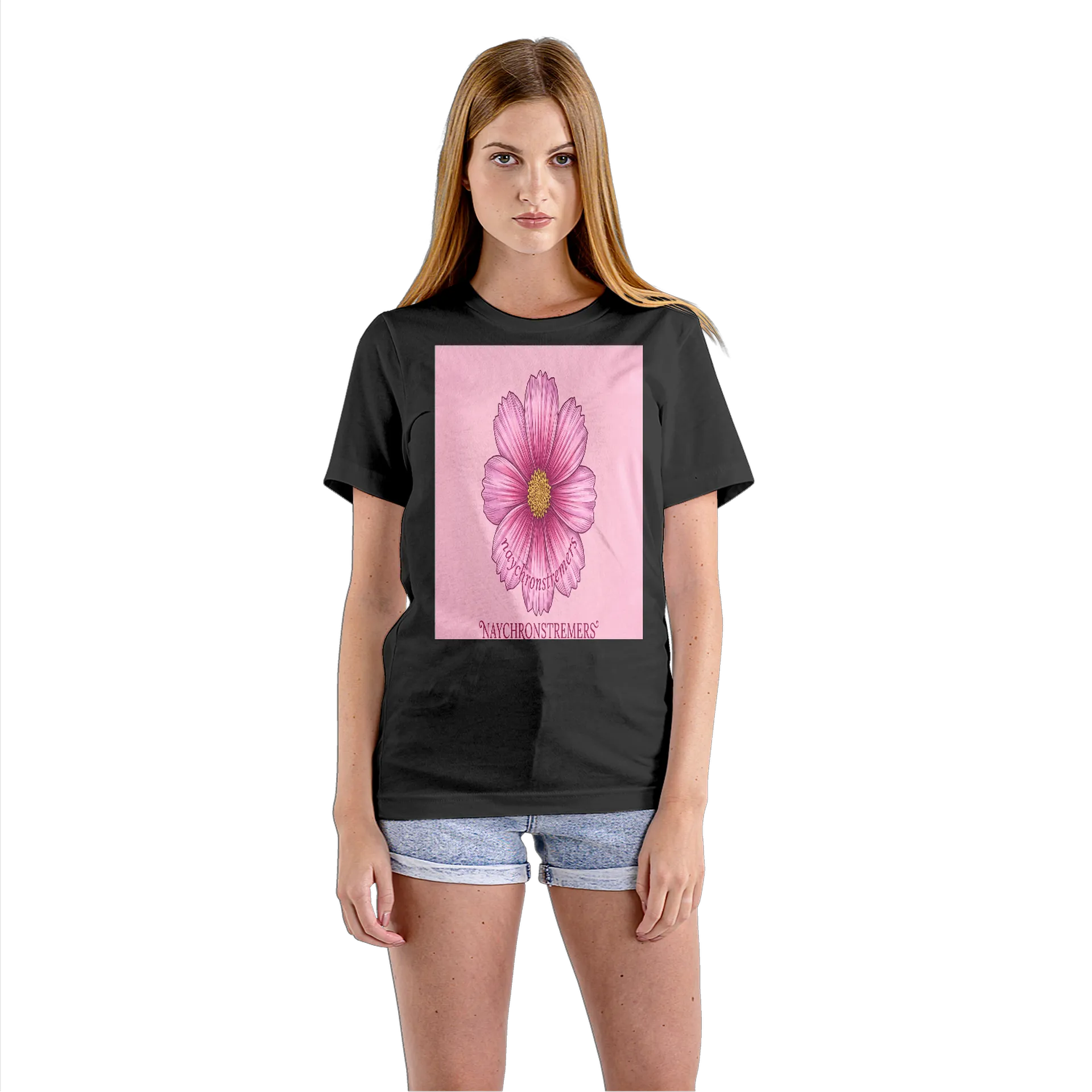 Camiseta Babylook Flor Rosa Naychronstreamers 100% Algodão - Imagem 3