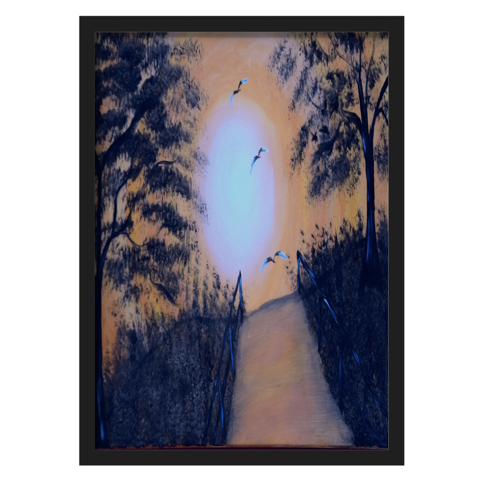 Quadro A3 Paisagem de Floresta com Aves em Estilo Pintura - Imagem 1