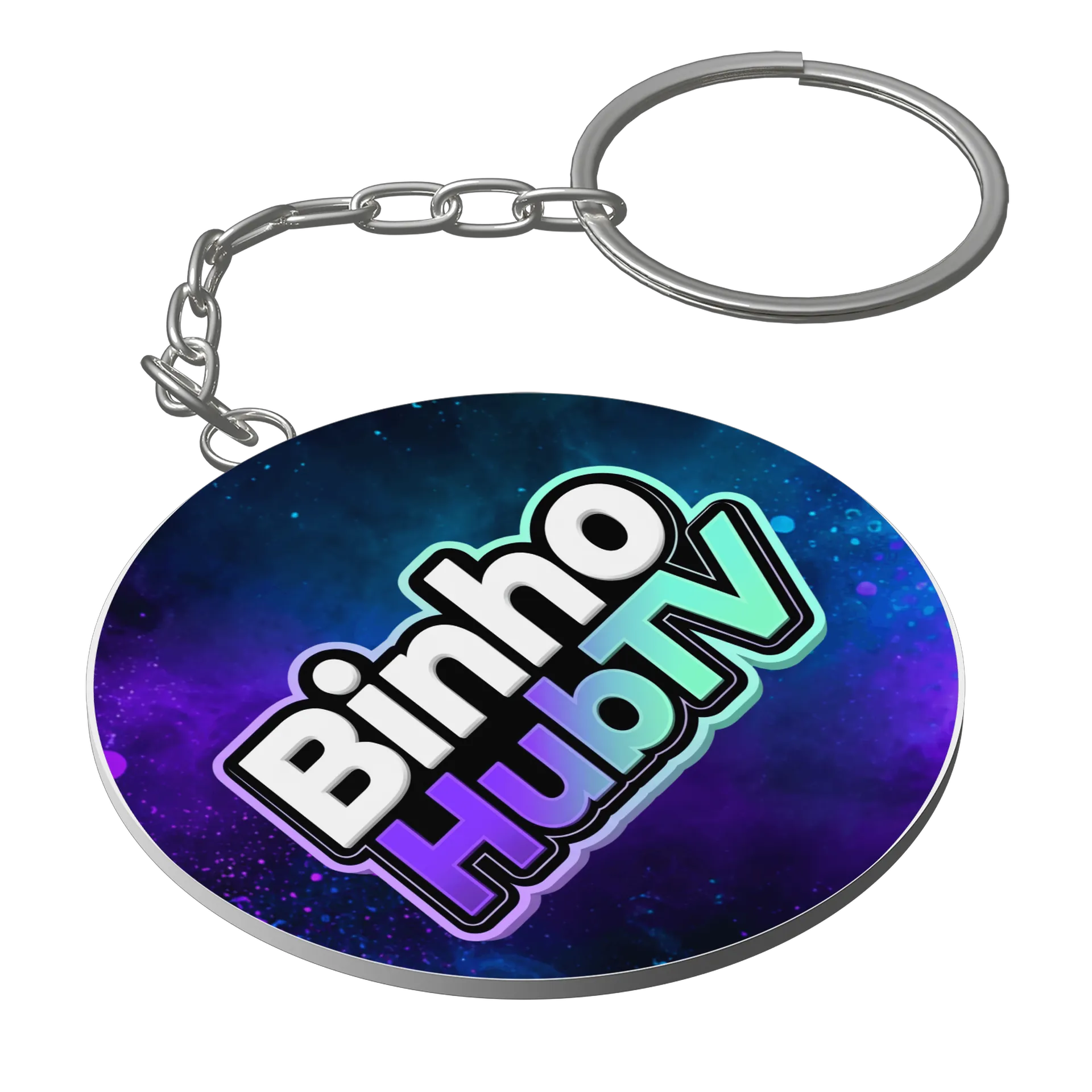 Chaveiro MDF Logotipo Binho HubTV Neon Roxo e Ciano de Binho — imagem 1 de 3