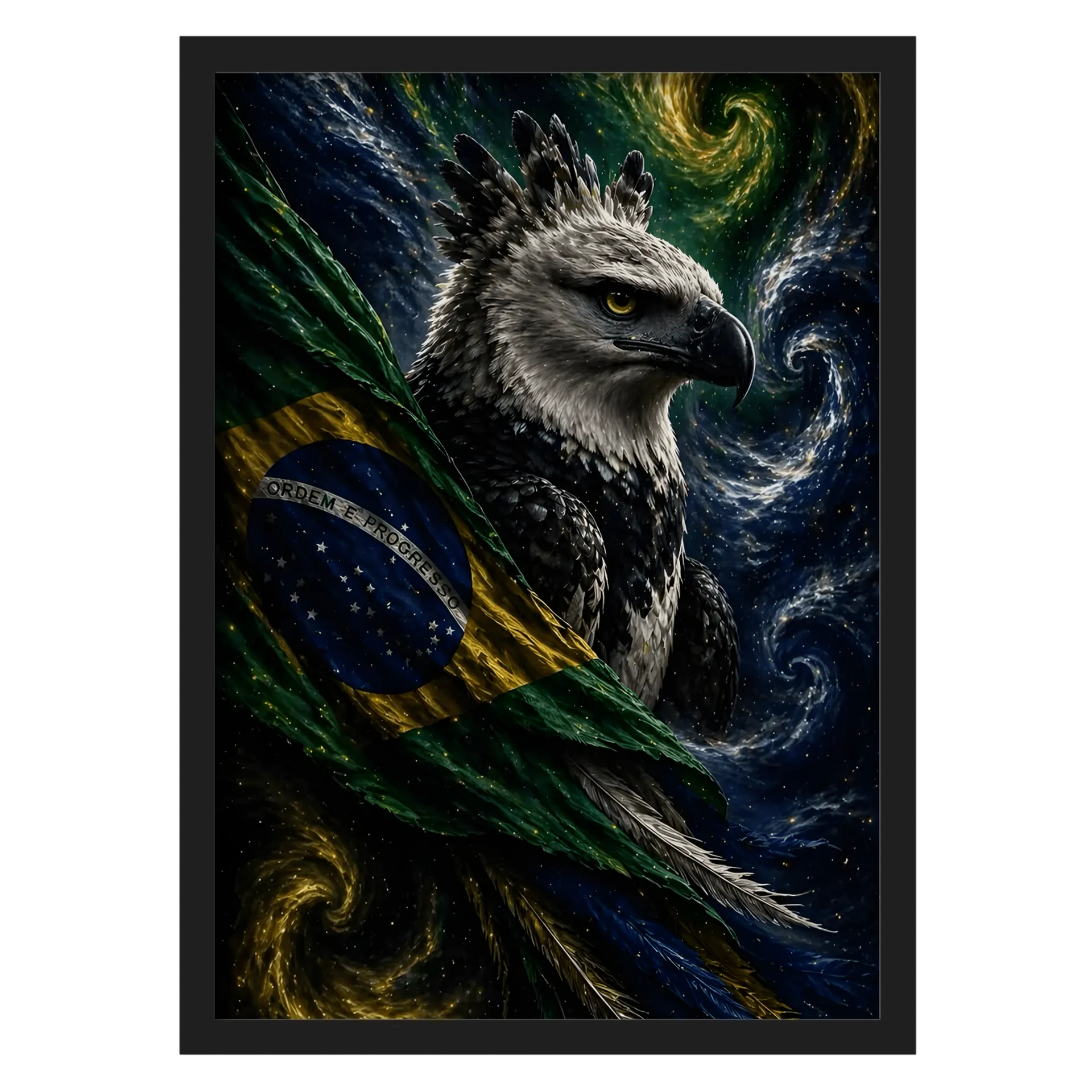 Quadro Águia Realista Bandeira do Brasil A3 com Vidro - Imagem 1