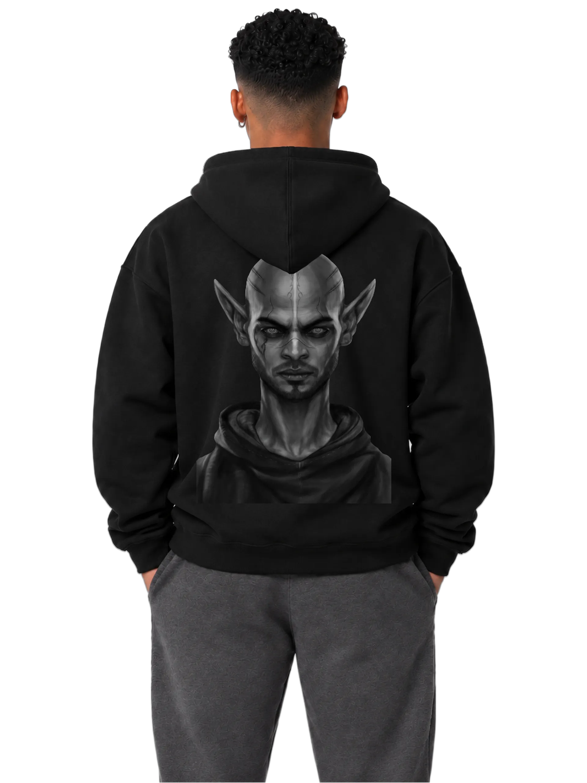 Blusa Moletom Canguru Elfo Realista em Preto e Branco - Imagem 1