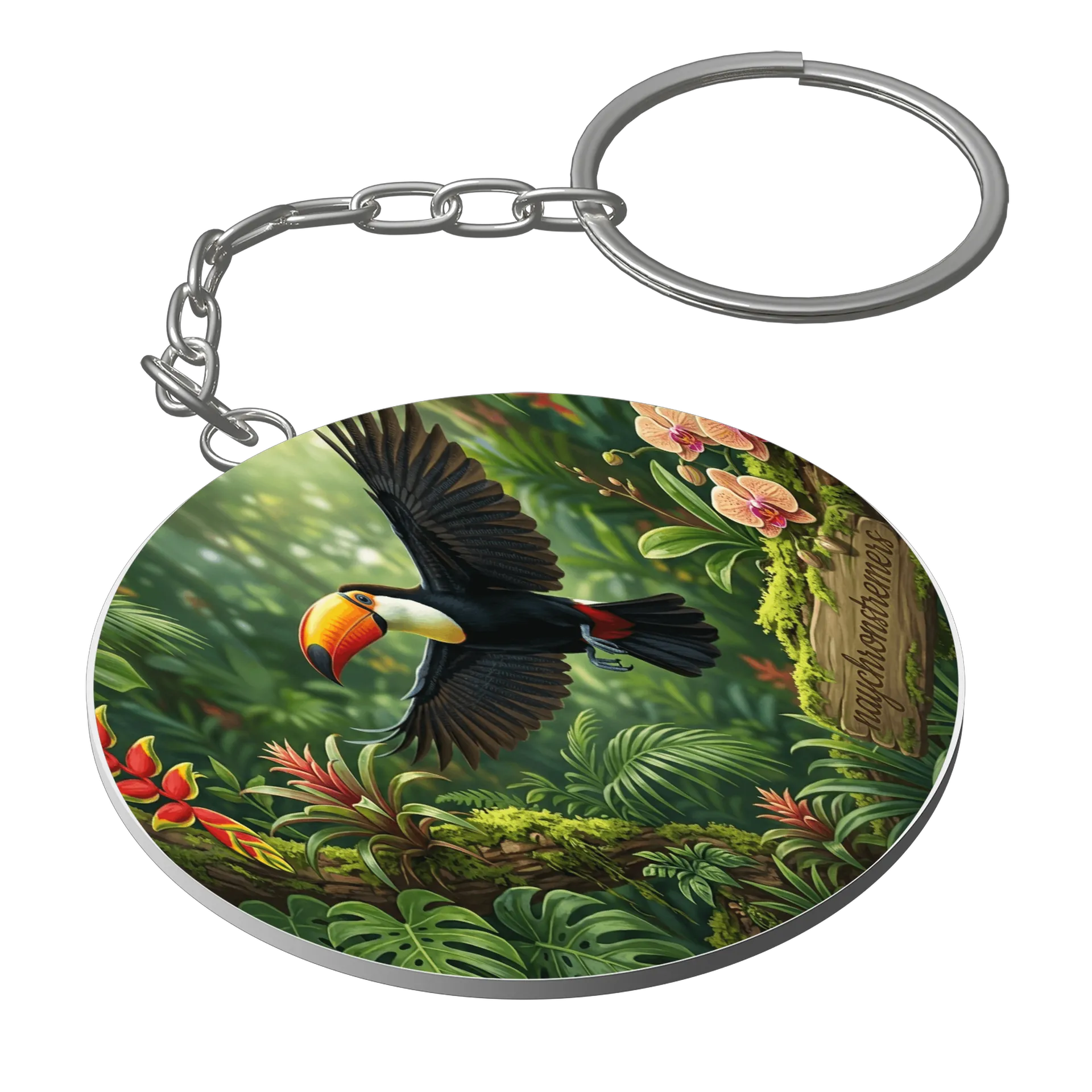 Chaveiro MDF Tucano na Floresta Tropical Colorida - Imagem 1
