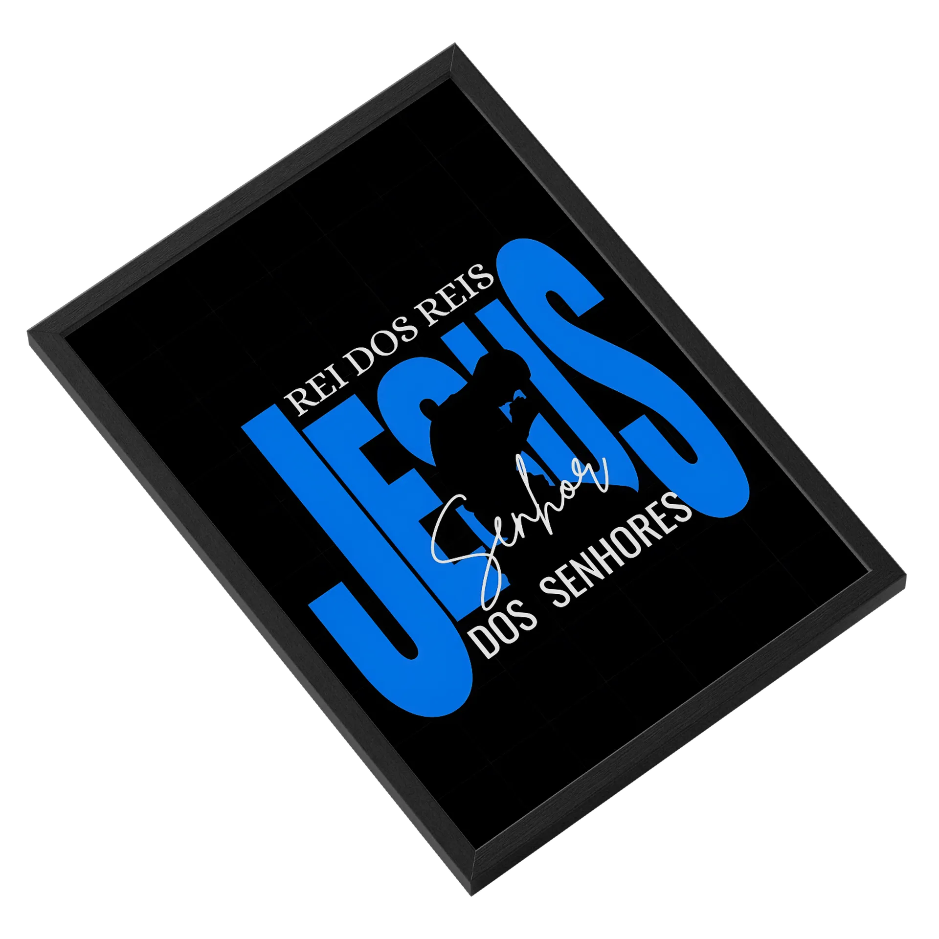 Quadro Tipográfico Jesus Senhor dos Senhores Azul e Preto A3 - Imagem 2