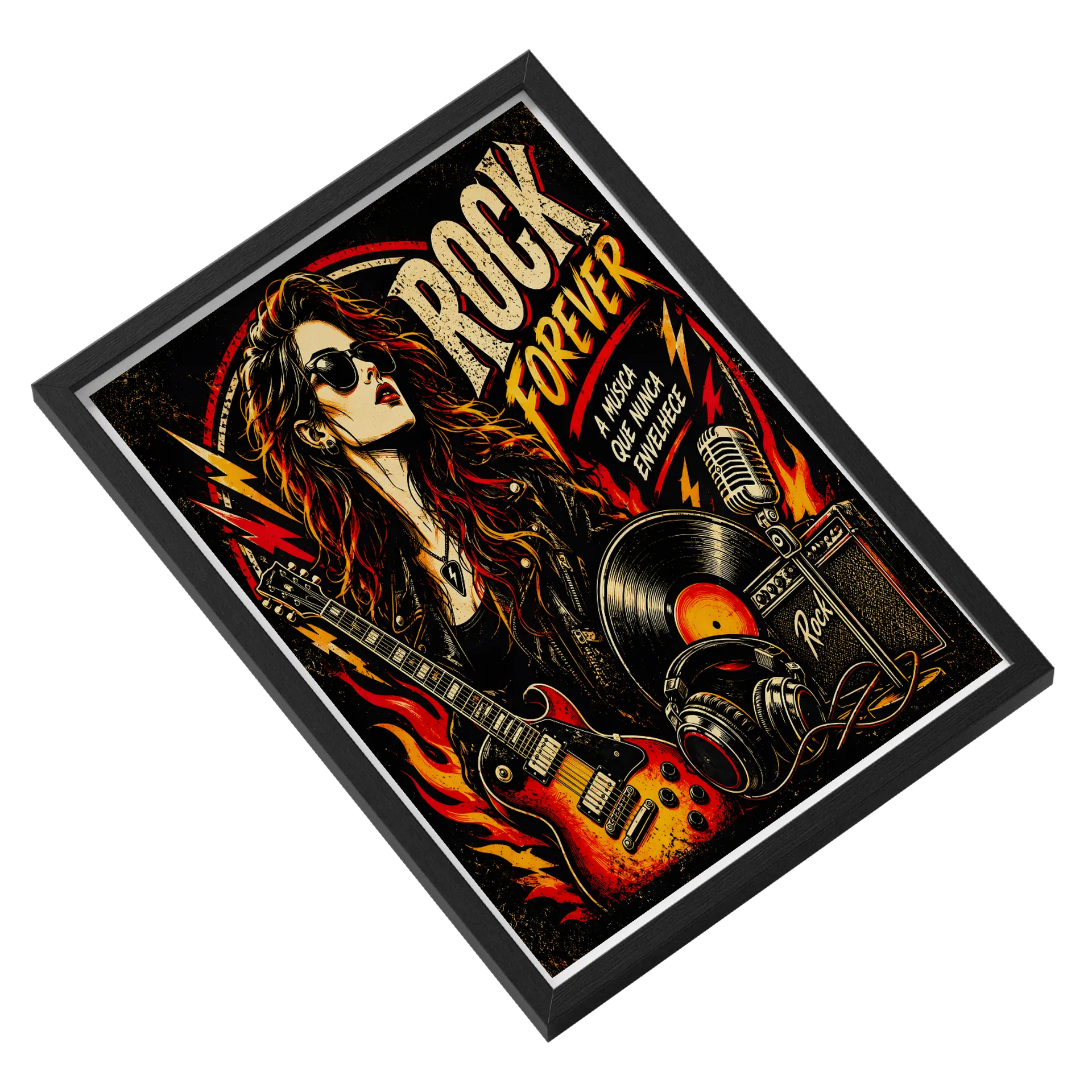 Quadro Rock Forever Estilo Vintage Vermelho e Amarelo A3 - Imagem 2