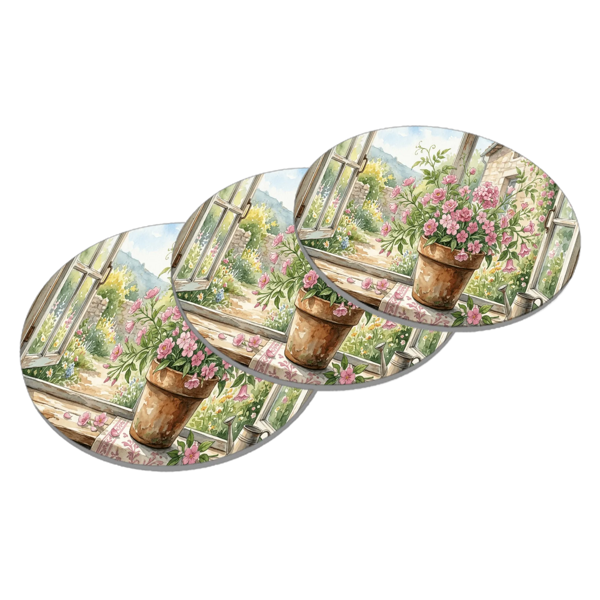 Porta-copo Jardim com Flores Rosa em Aquarela MDF - Imagem 2