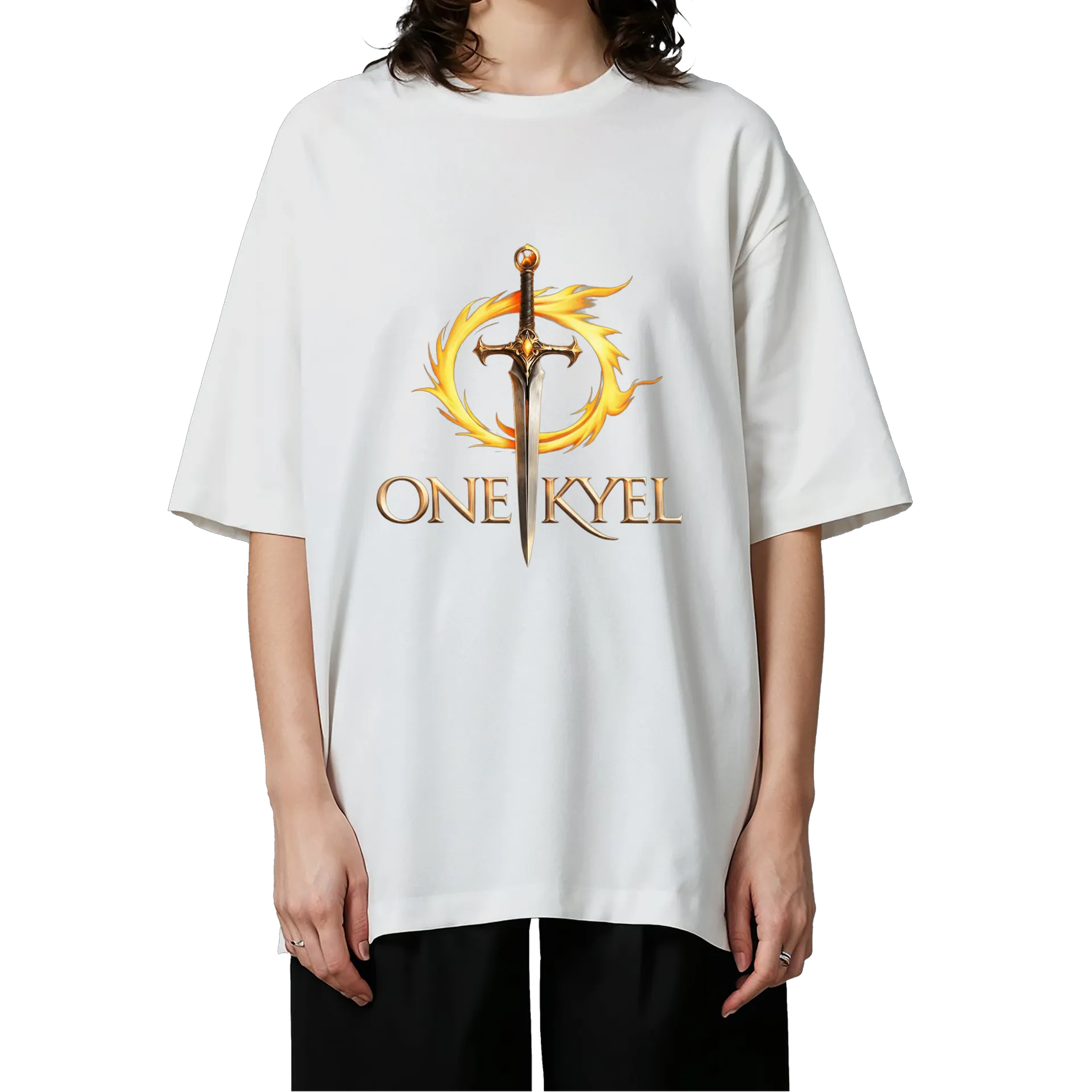 Camiseta Oversized Espada e Fogo Branco 100% Algodão - Imagem 3