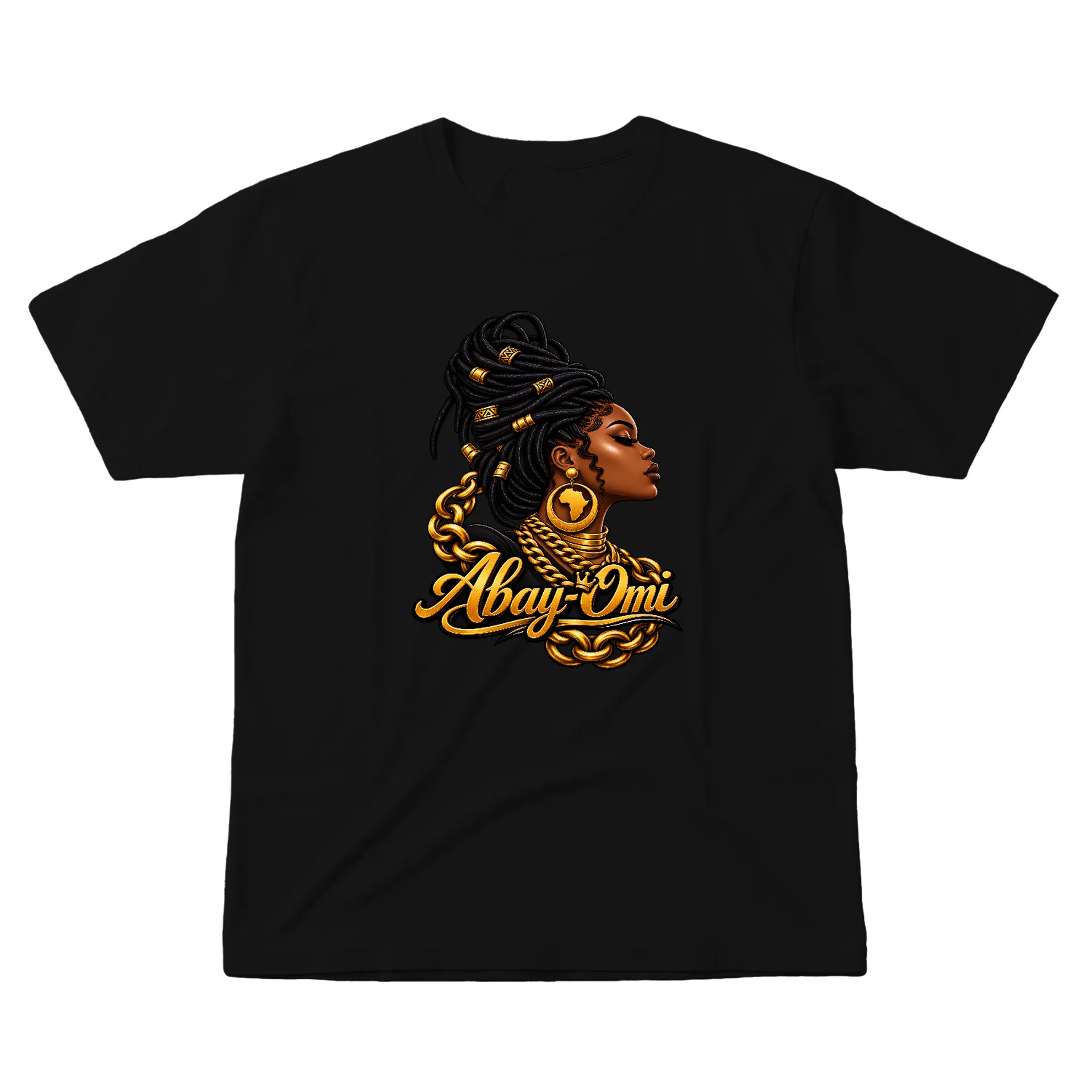 Camiseta Abayomi Mulher Afro Retrato Dourado 100% Algodão de Abay-Omi — imagem 1 de 6