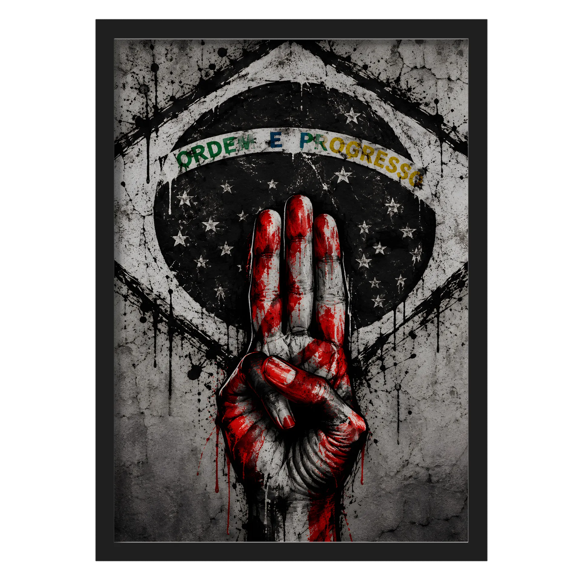 Quadro Mão com Símbolo de Paz Ordem e Progresso A3 - Imagem 1