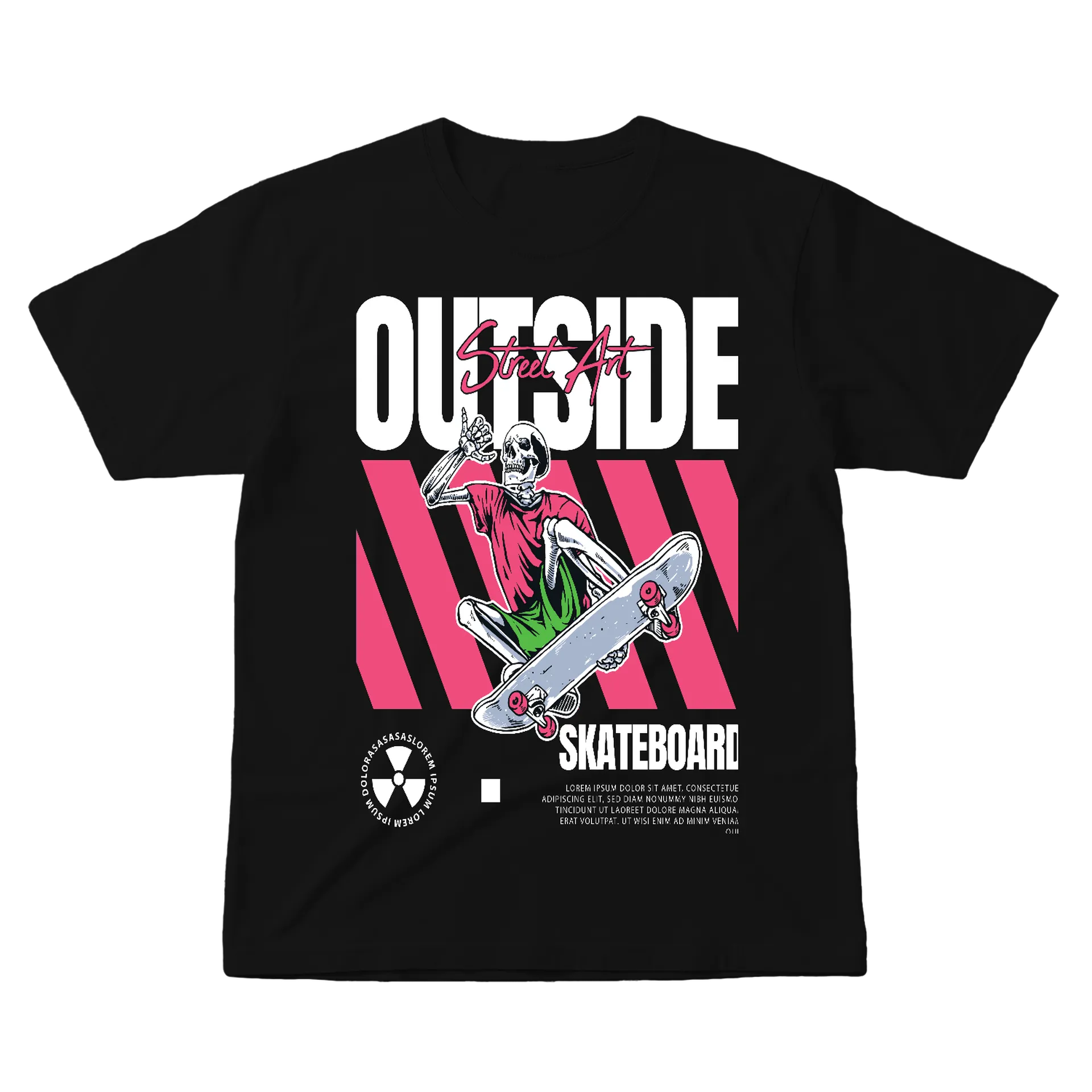 Camiseta Esqueleto Skateboard Estilo Street Art 100% Algodão - Imagem 1