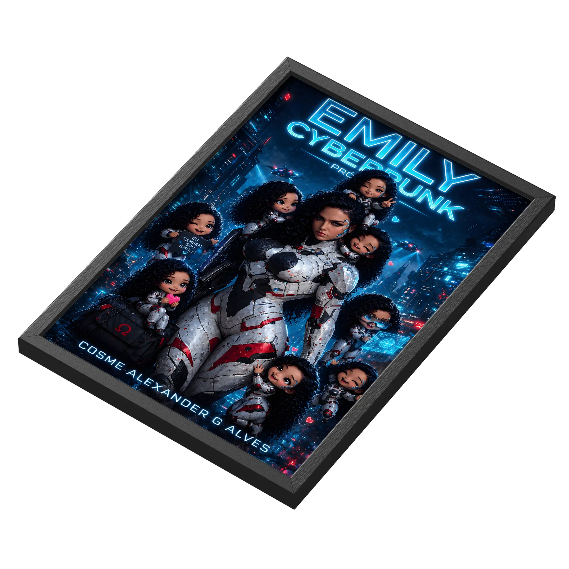 Quadro Gato Astronauta Neon A3 e MDF com Vidro - Imagem 3