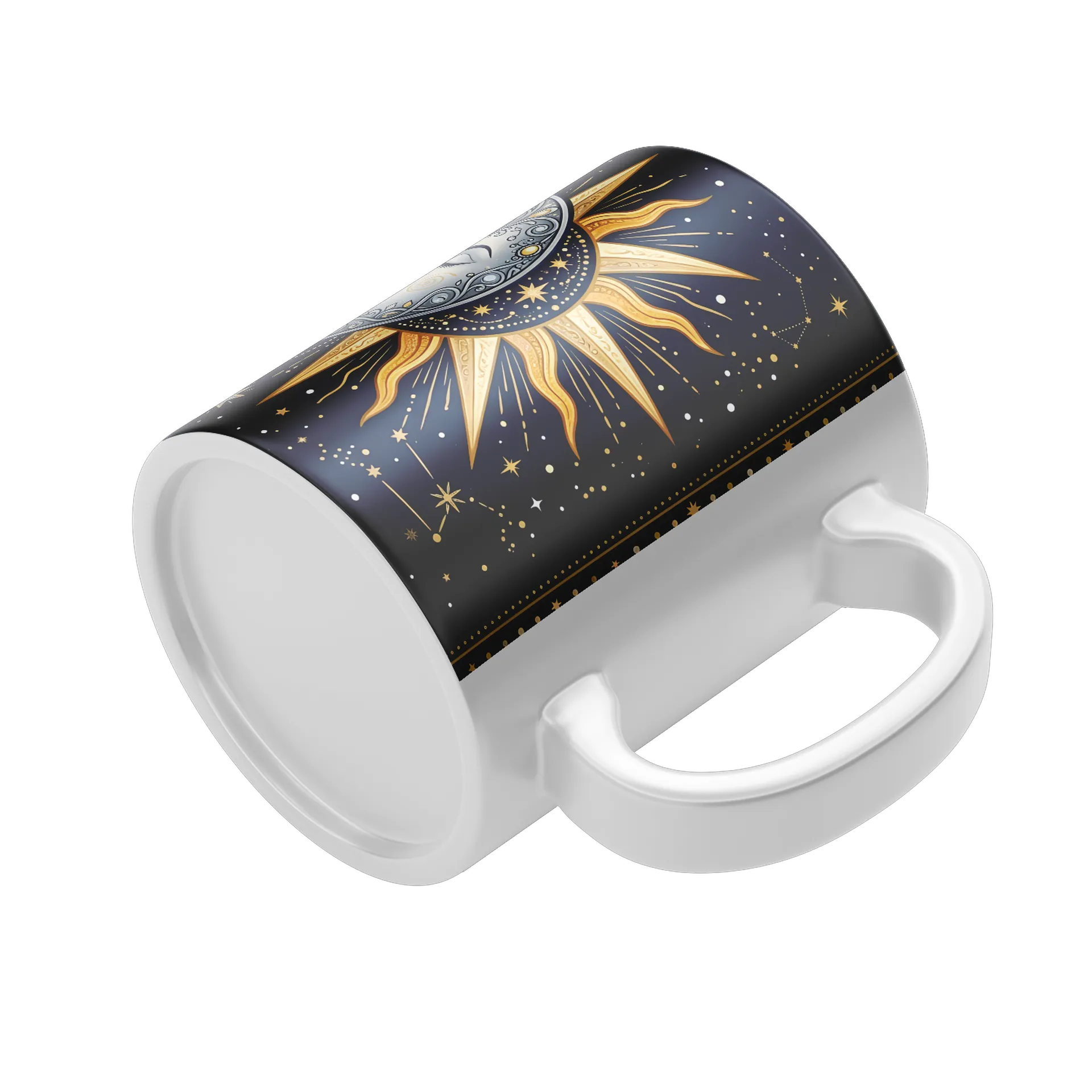 Caneca Porcelana Sol e Lua Estrelas Azul e Dourado 325ml - Imagem 4
