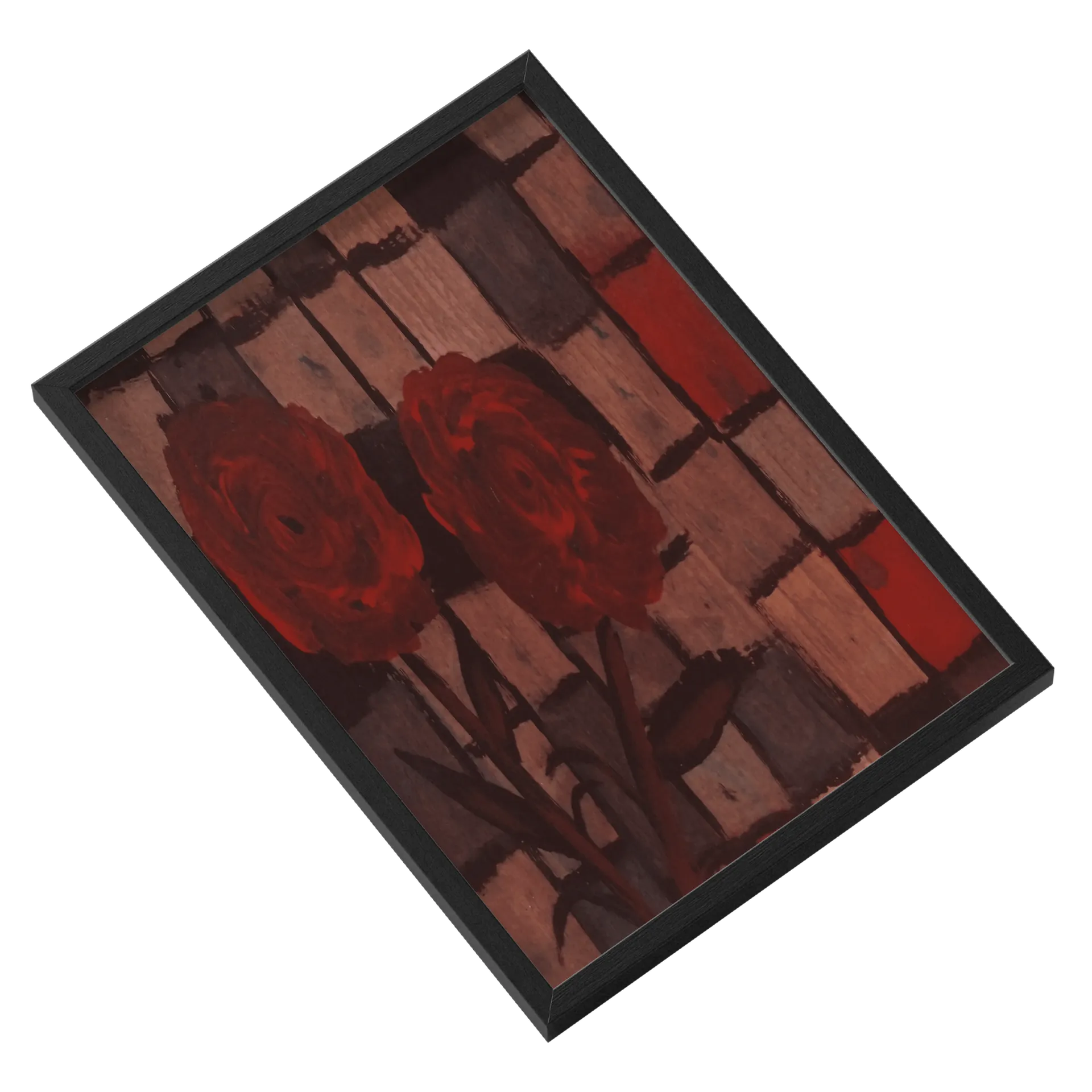 Quadro Rosas Vermelhas Pintura Abstrata A3 com Vidro - Imagem 2