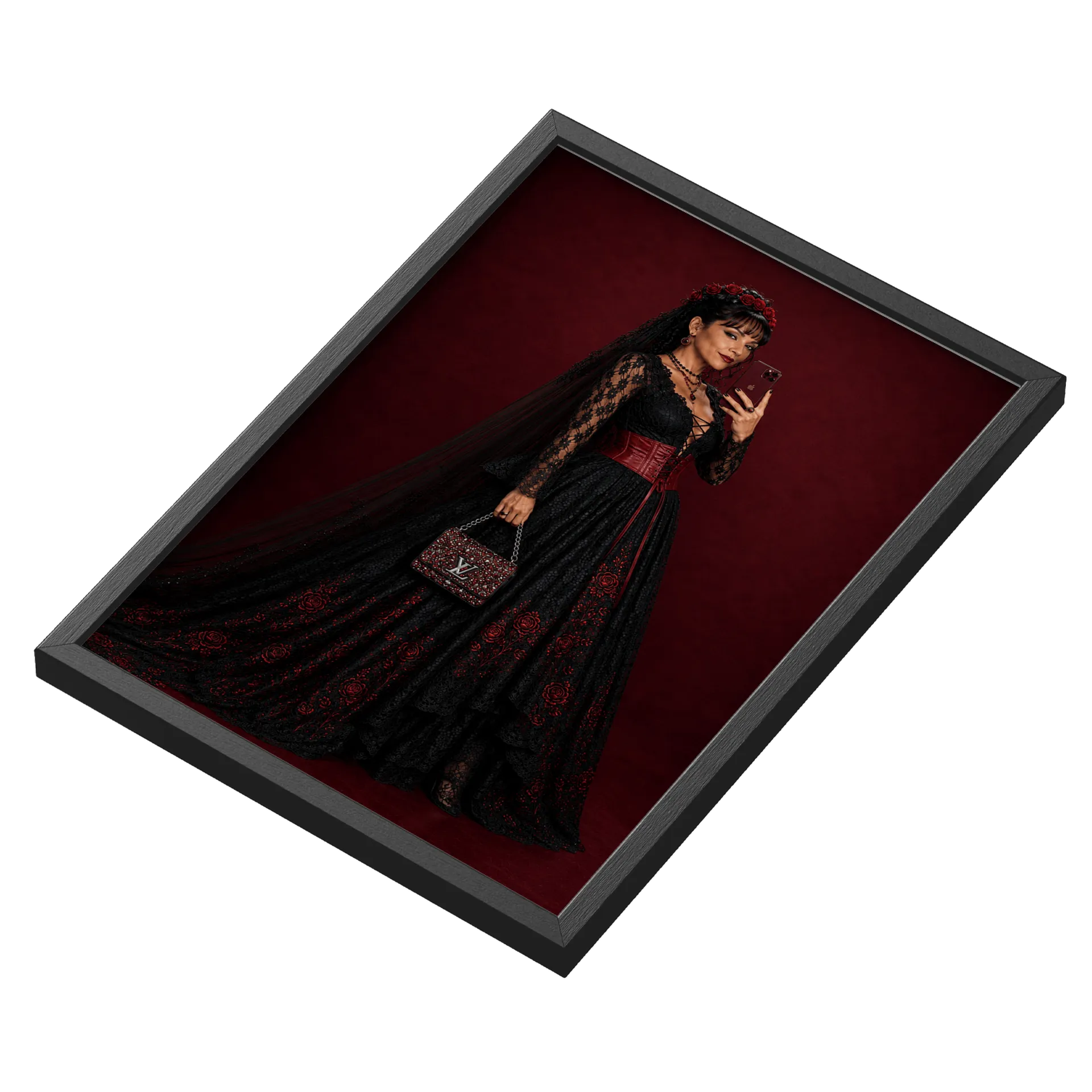 Quadro Retrô Mulher Elegante Vermelho A3 MDF e Vidro - Imagem 3