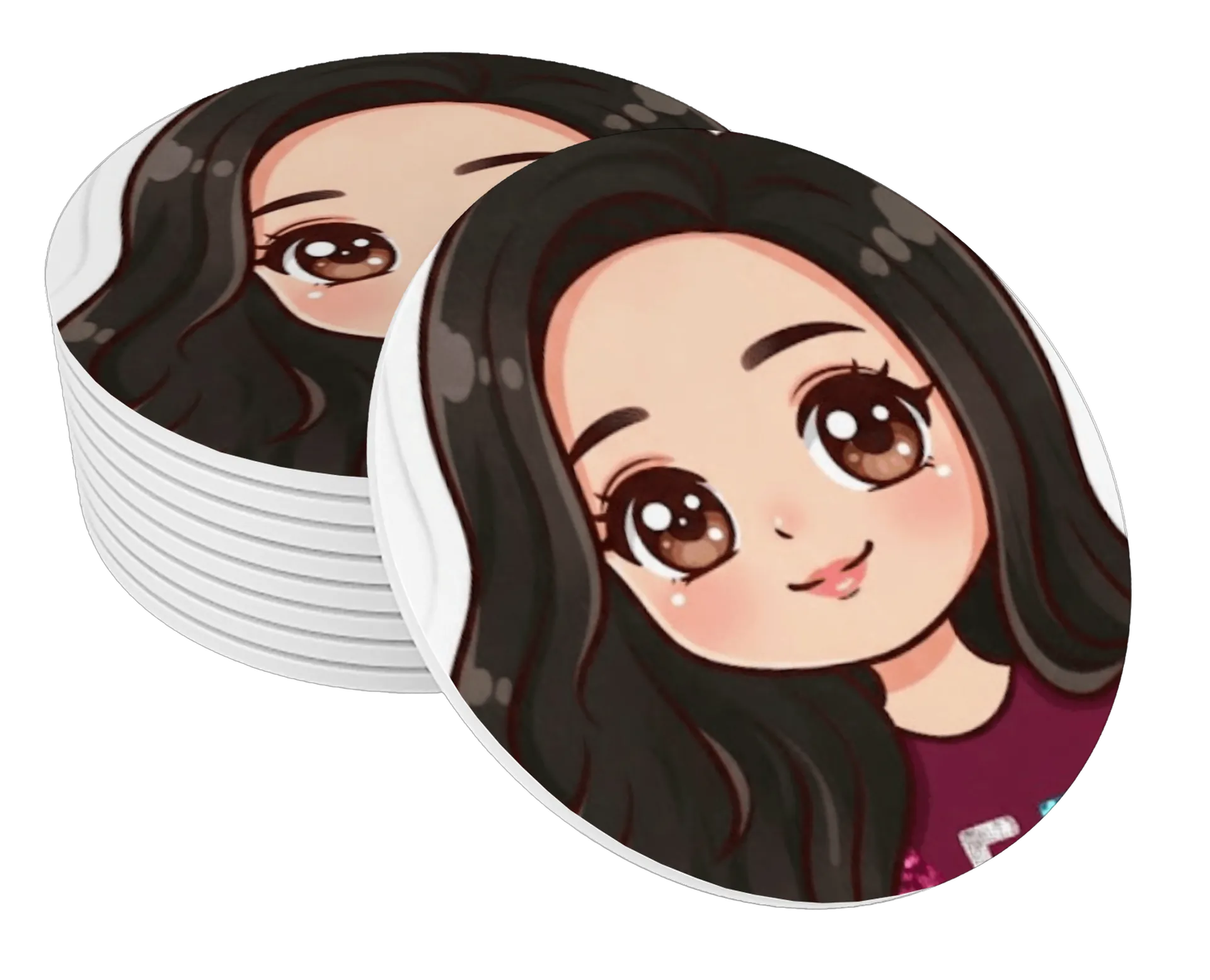 Porta-copo MDF Menina em Estilo Cartoon Colorido - Imagem 1