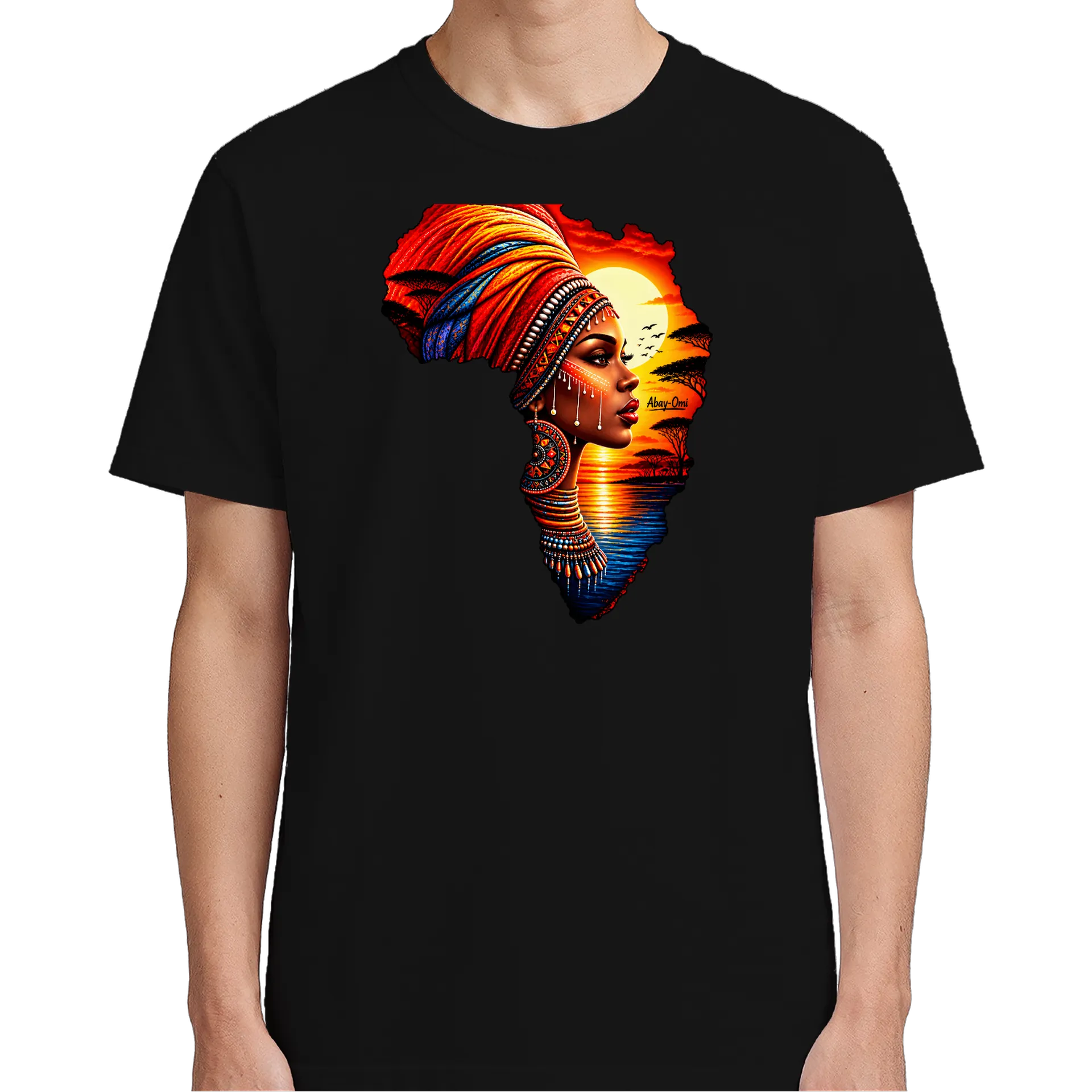 Camiseta Mulher Africana Pôr do Sol 100% Algodão - Imagem 4