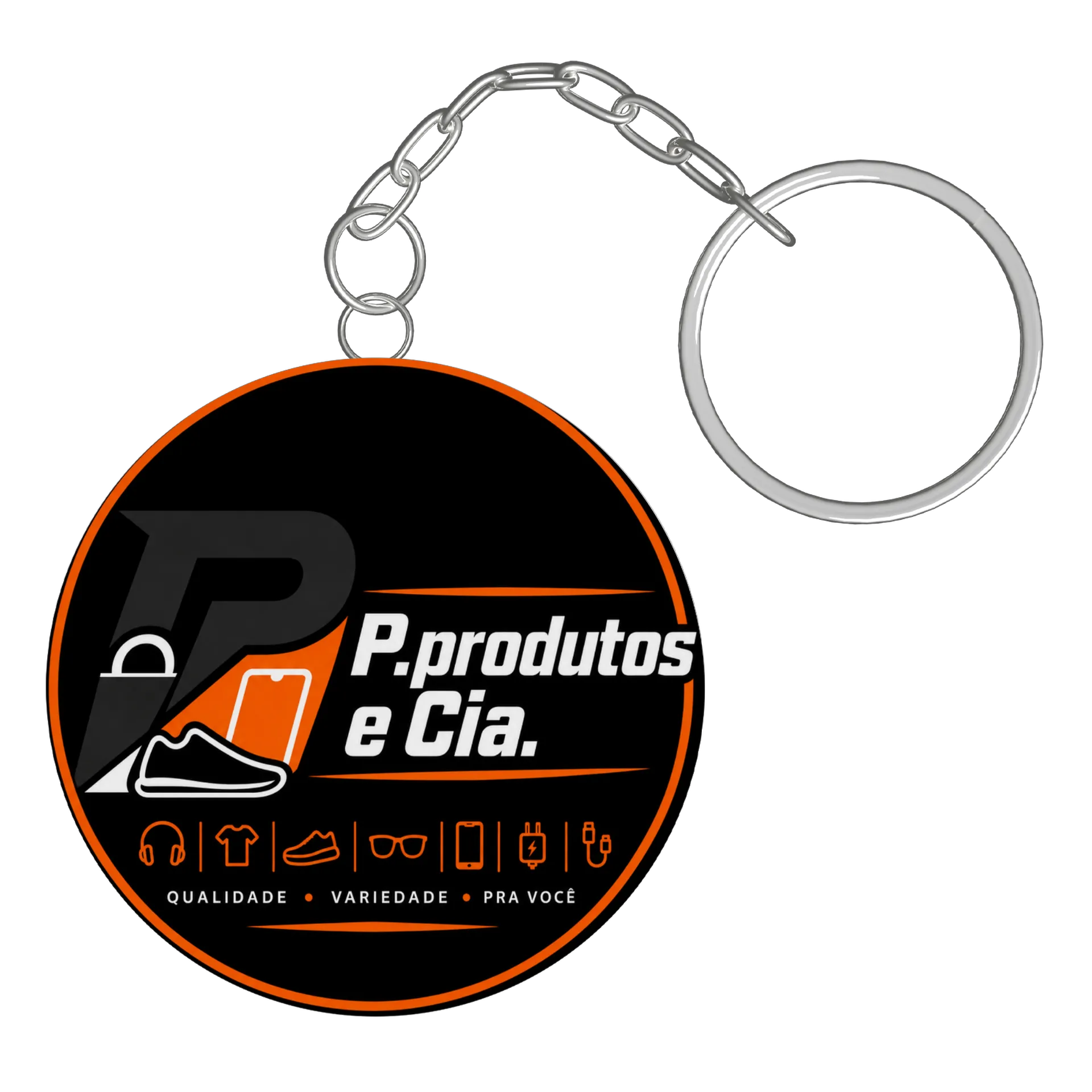 Chaveiro MDF Logo P produtos e Cia Estampa Circular orange - Imagem 2