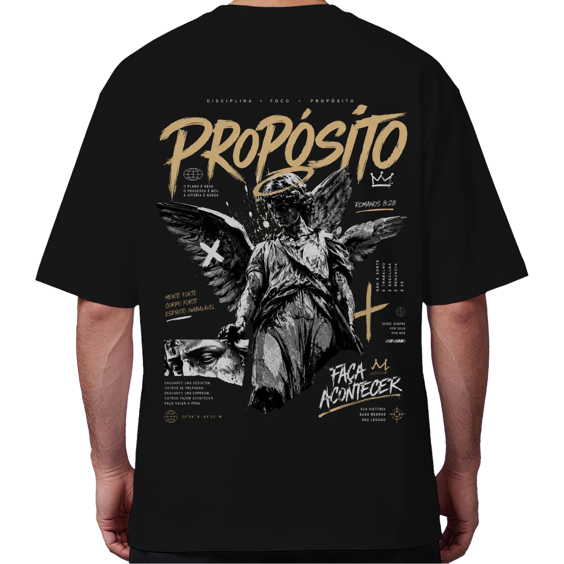 Camiseta Oversized Anjo com Frases 100% Algodão Preto - Imagem 6