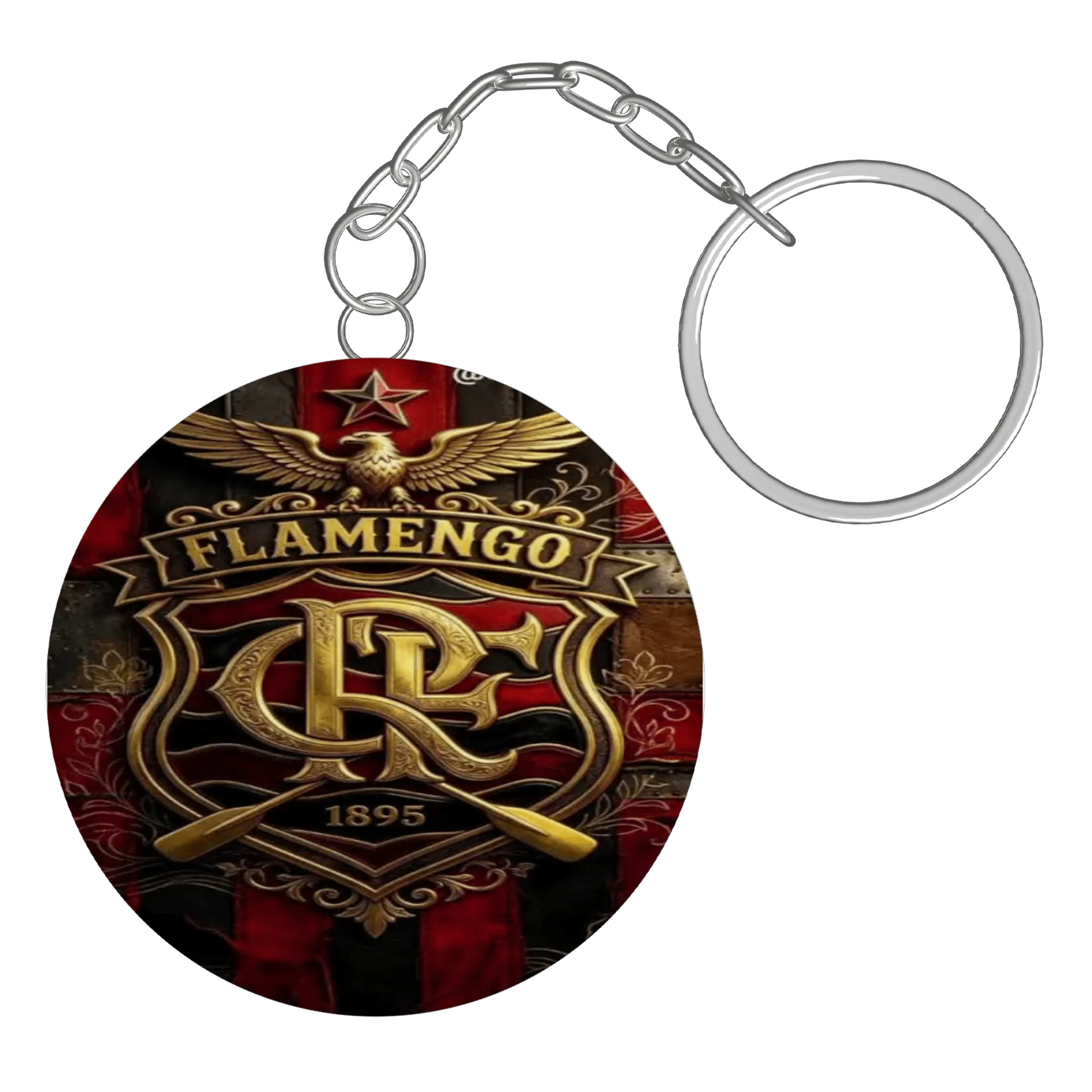 Chaveiro Flamengo Estilo Emblema Retrô Vermelho e Dourado - Imagem 2