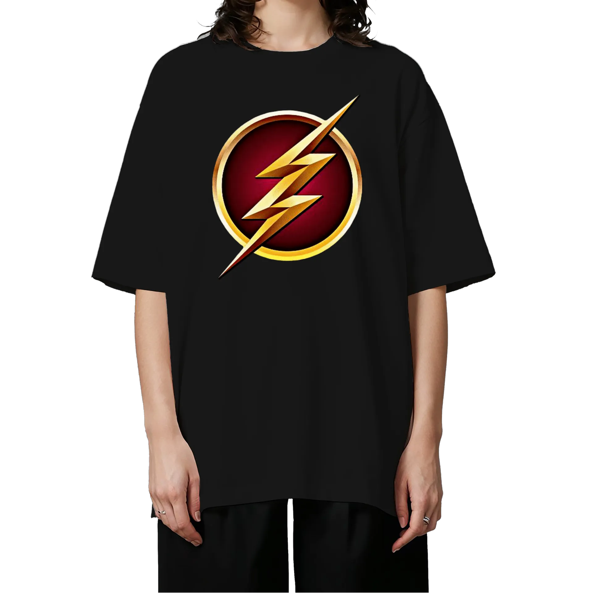 Camiseta Oversized Logotipo Flash Vermelho e Dourado 100% - Imagem 3
