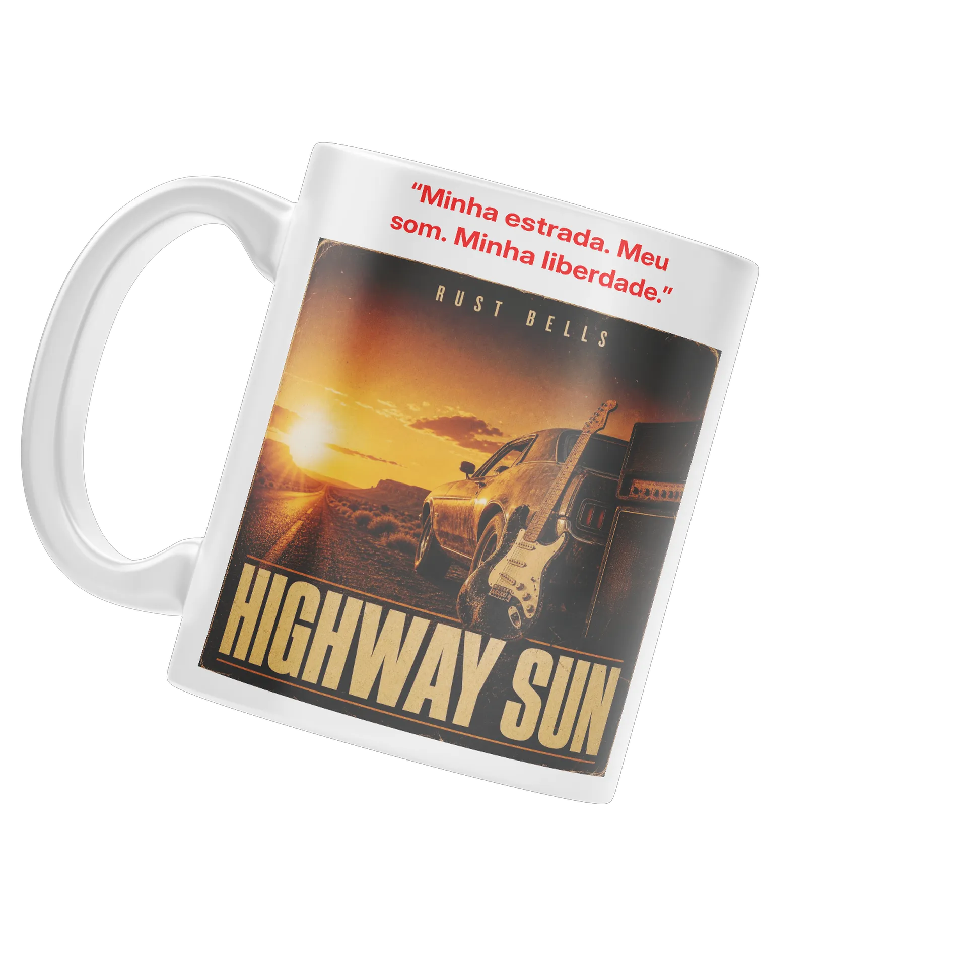 Caneca Highway Sun Estampa Retrô de Carro e Guitarra 325ml - Imagem 3