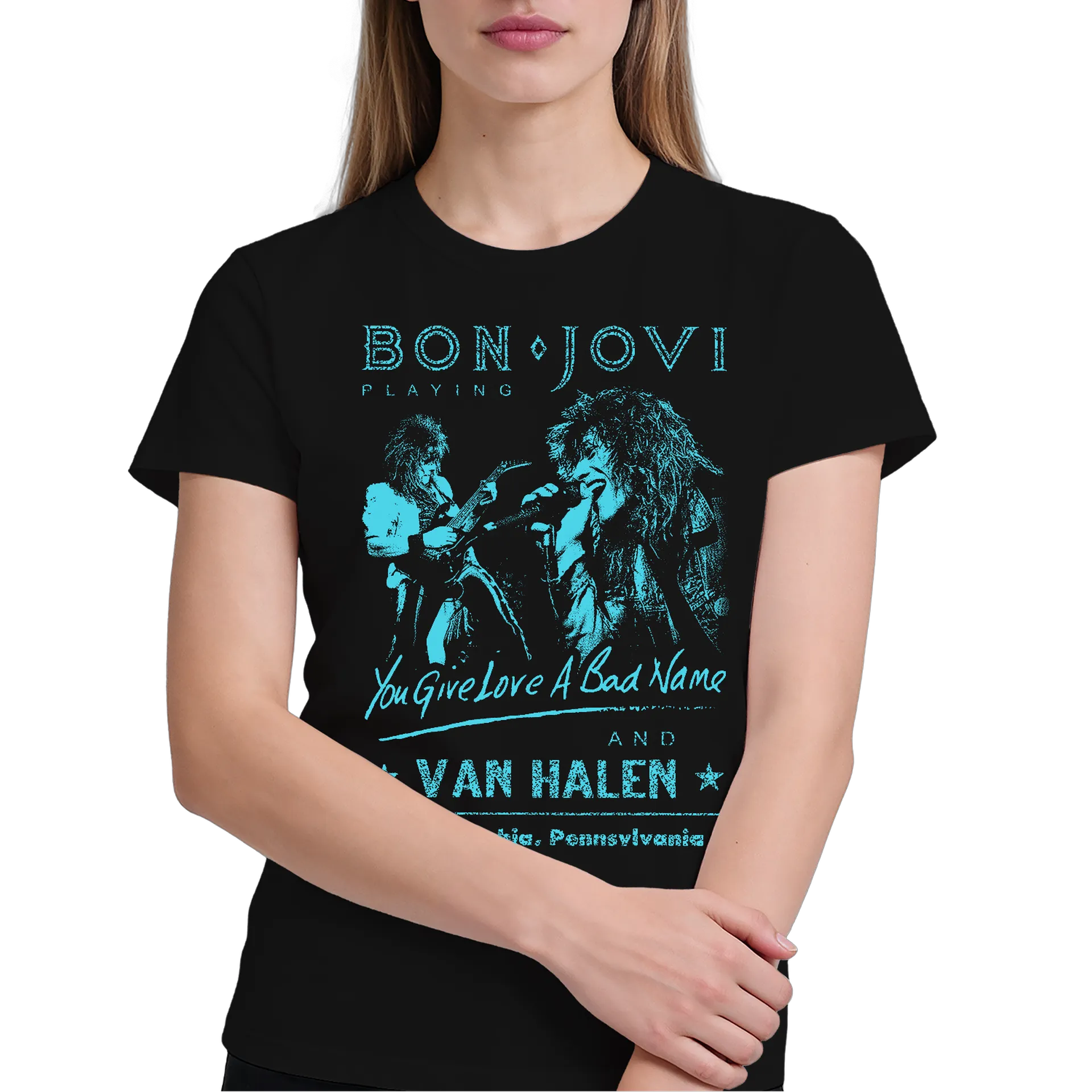 Camiseta Bon Jovi Van Halen 100% Algodão Preto - Imagem 4