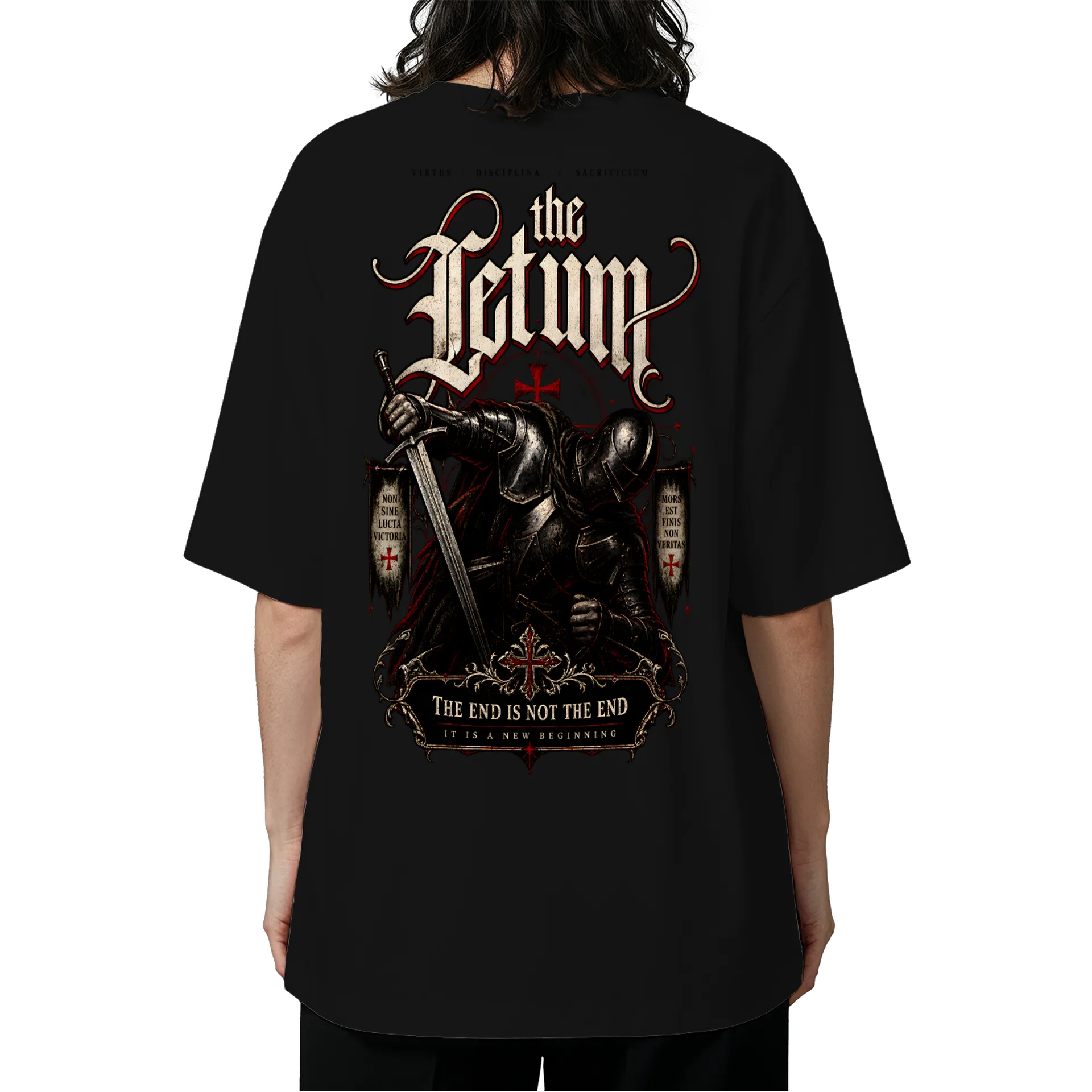 Camiseta Oversized Cavaleiro Medieval Arte Gótica Vermelha - Imagem 5