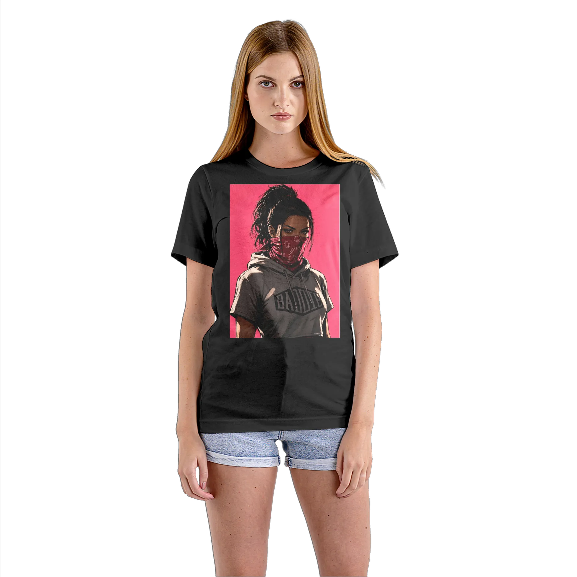 Camiseta Babylook Arte Anime Mulher de Bandana 100% Algodão - Imagem 3