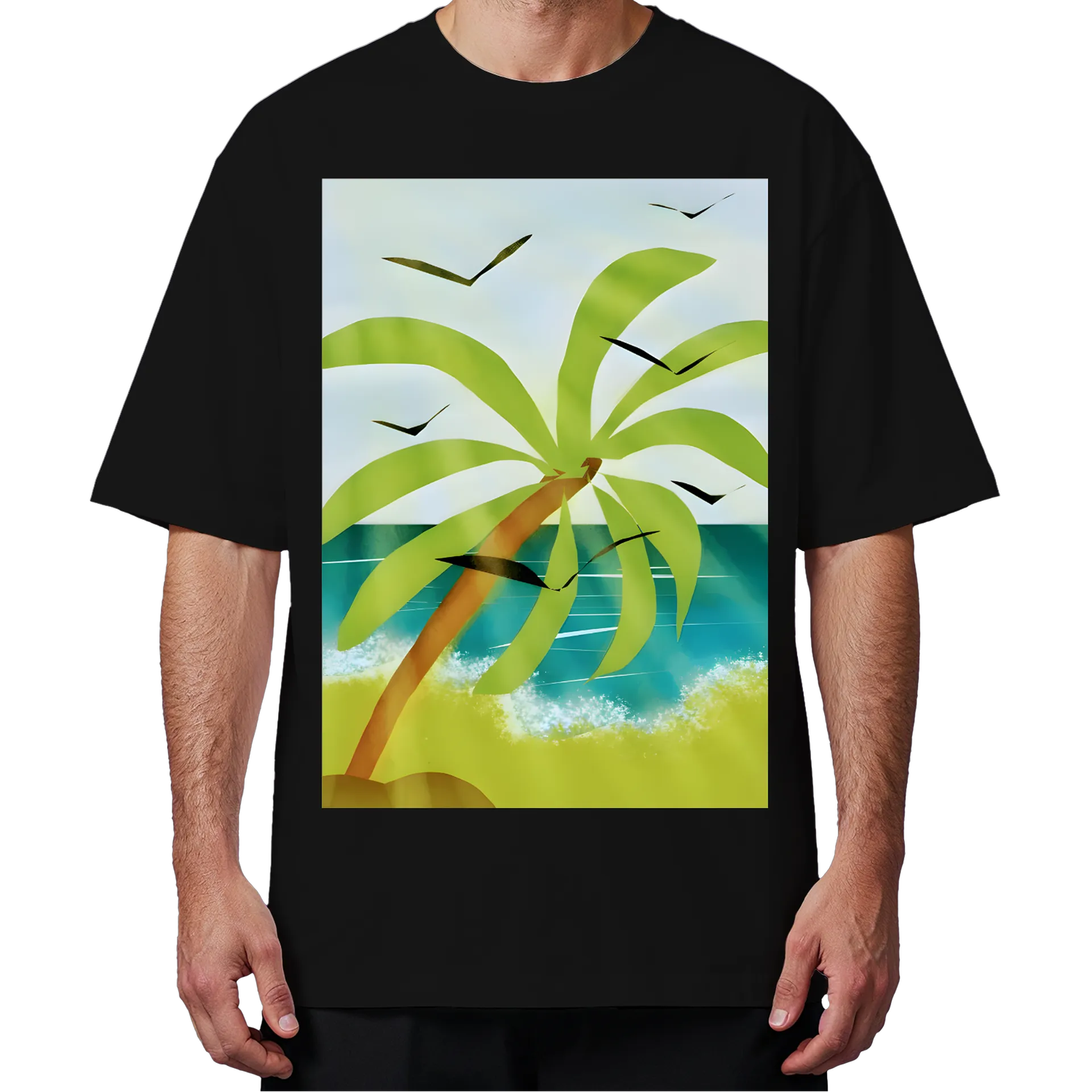 Camiseta Oversized Palmeira Tropical Praia Ilustrada 50% - Imagem 4